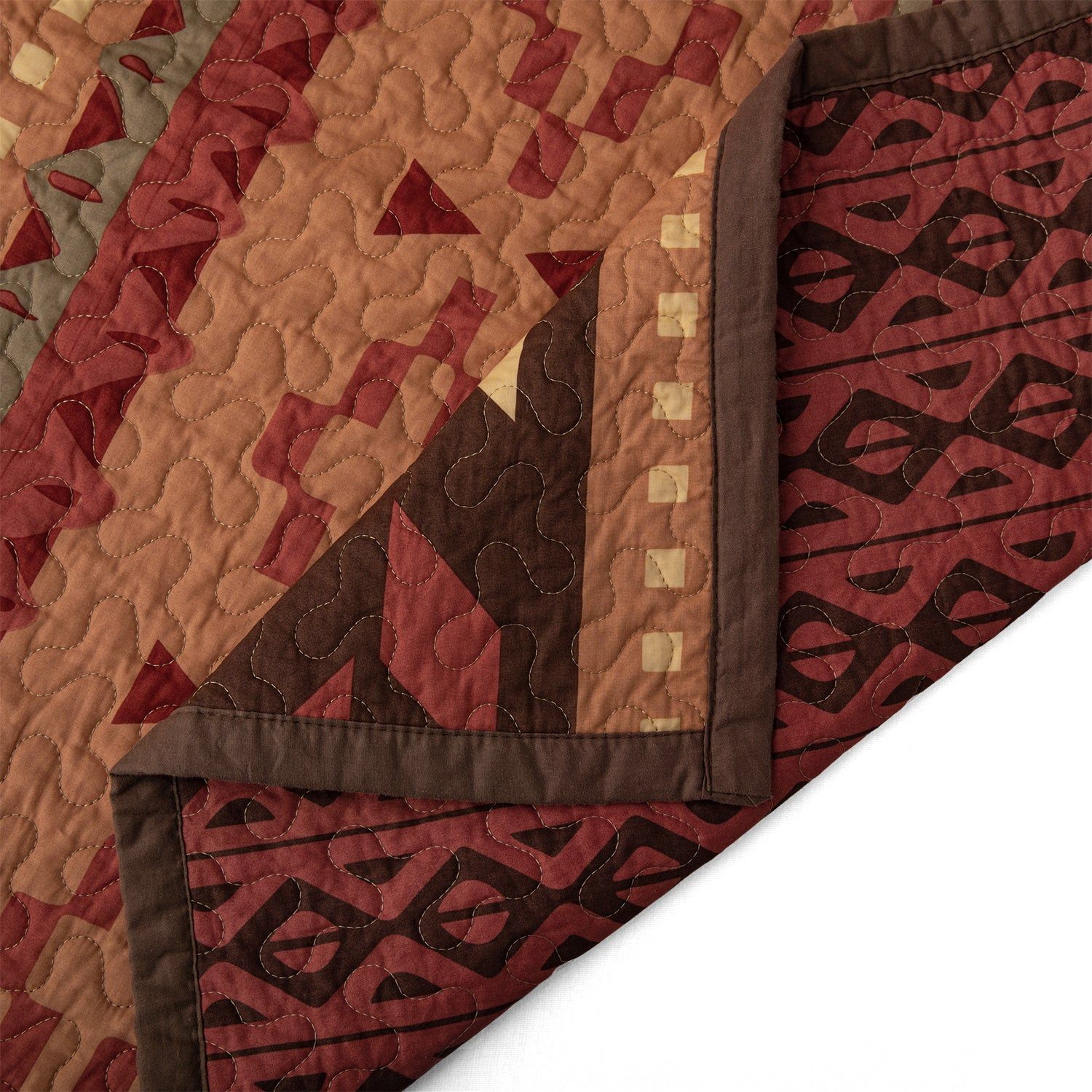Broken Arrow - Full/Queen Reversible Quilt Set (Set of 3) - Red / Tan / Brown