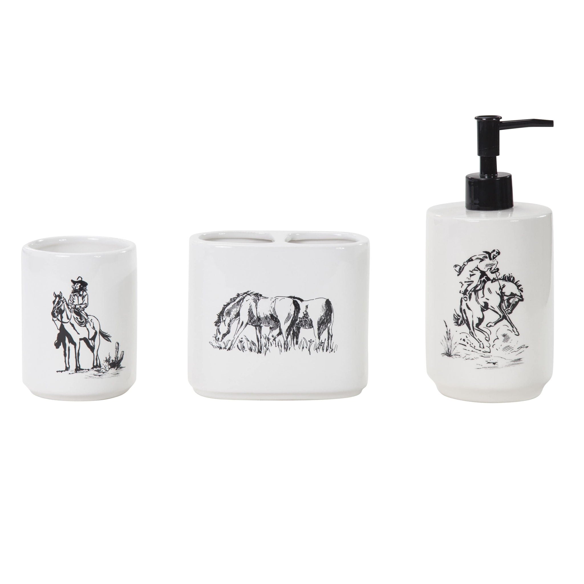 Ranch Life - Countertop Bathroom Set (Set of 3), 4 Per Carton - White / Black