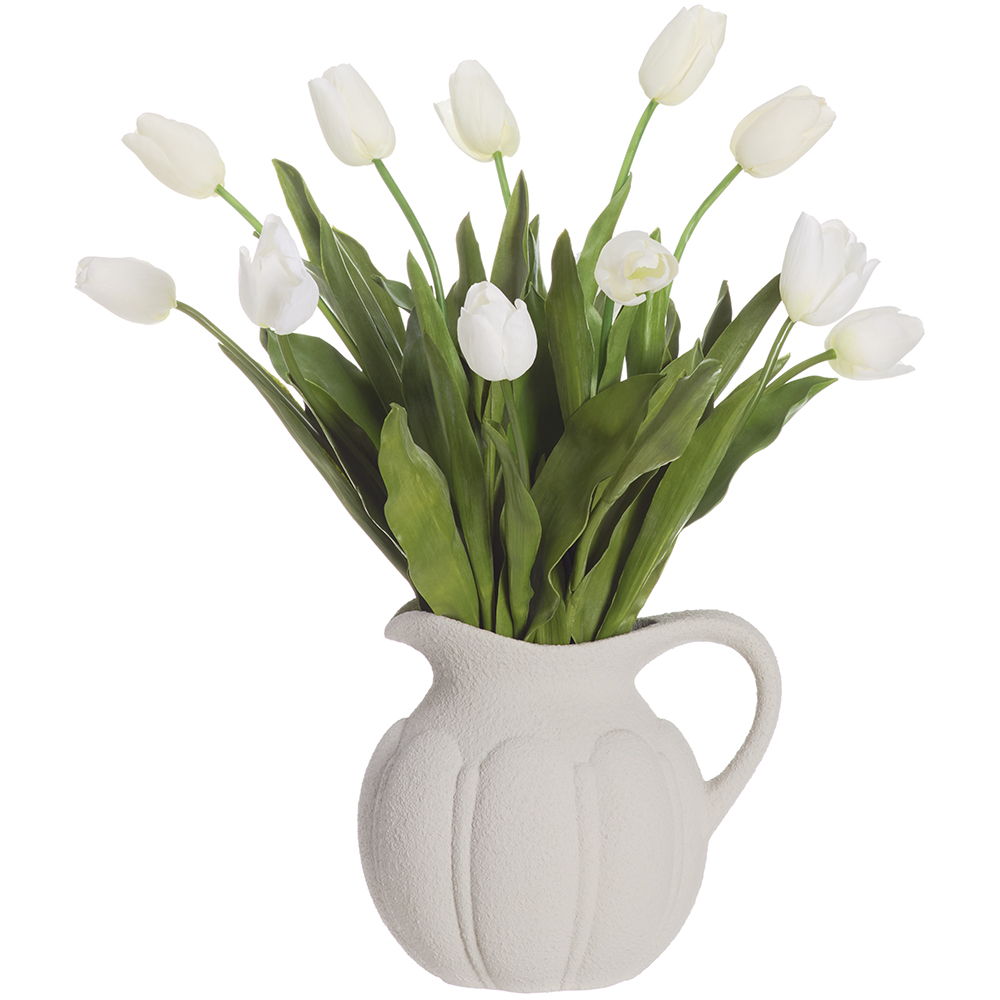 Tulips in Terra Cotta Pitcher White Green