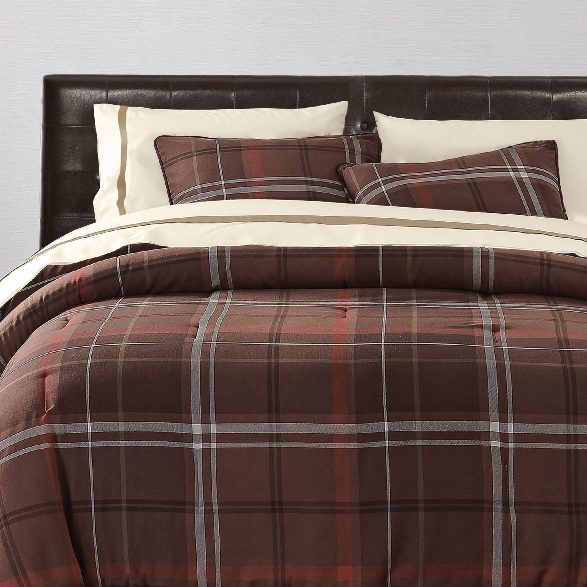 Jackson - King Plaid Duvet Cover Set (Set of 3) - Brown / Red
