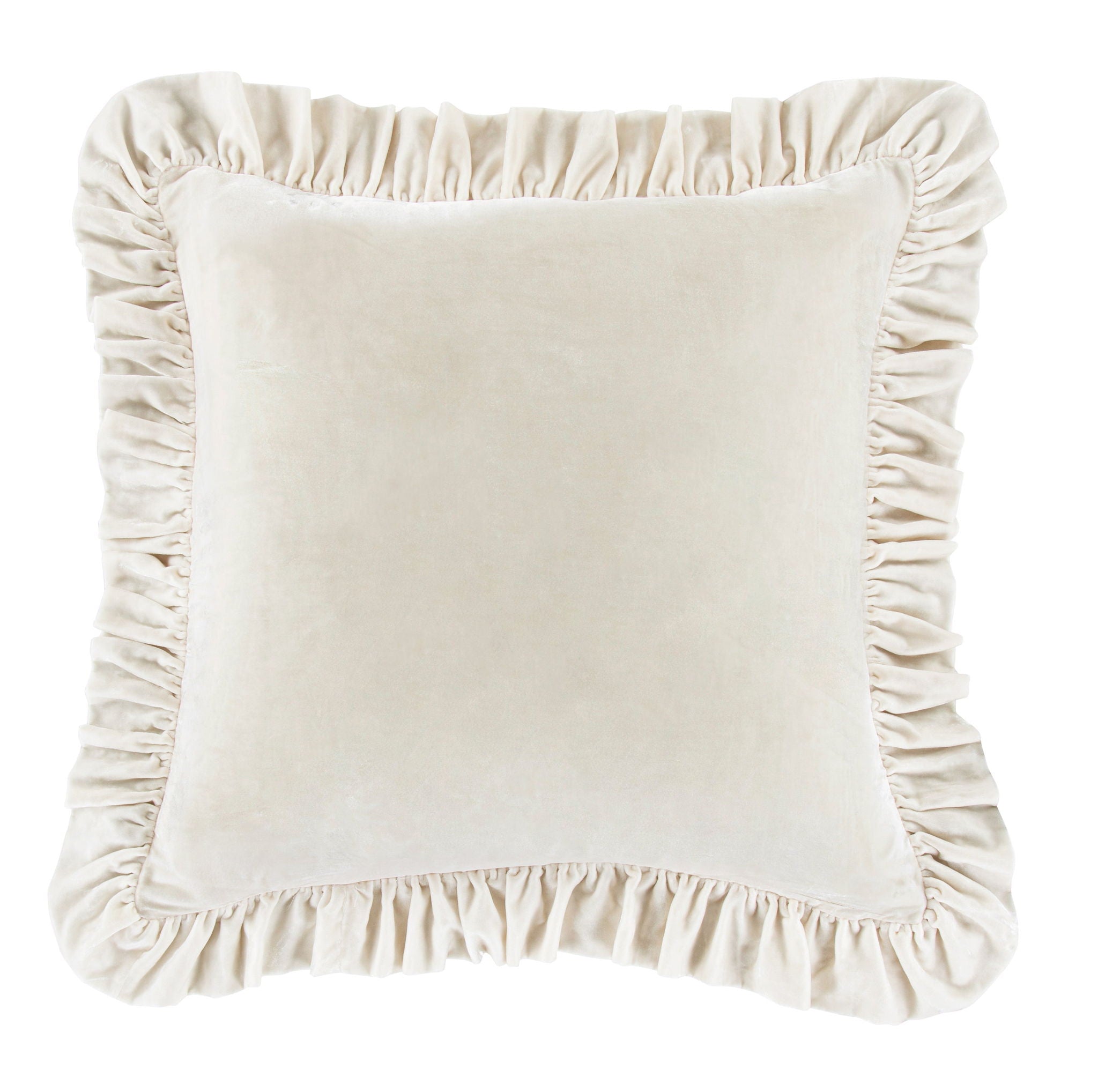 Stella - Faux Silk Velvet Ruffled Euro Sham - Stone