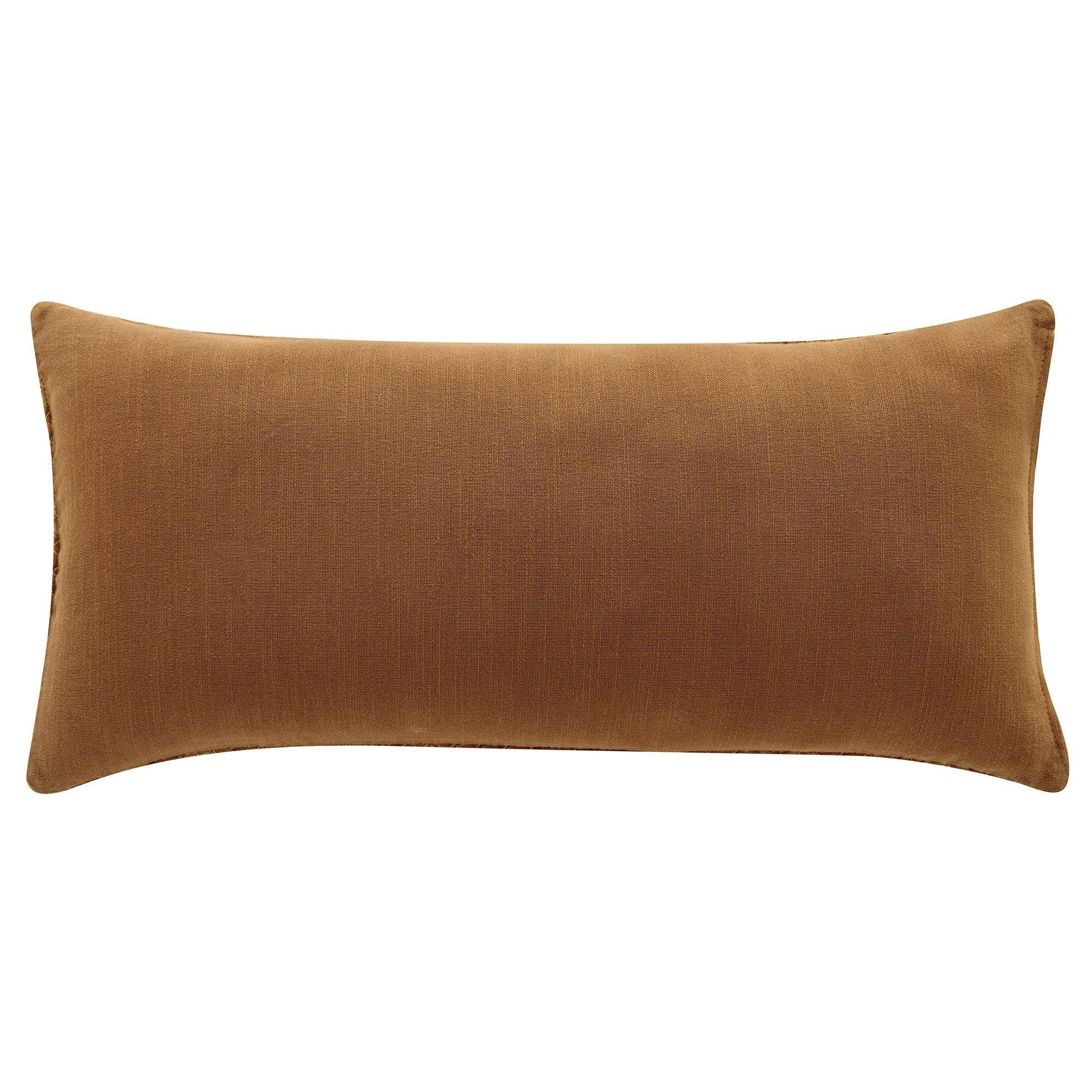 Genuine Leather - Woven Suede & Basket Weave Long Lumbar Pillow - Brown