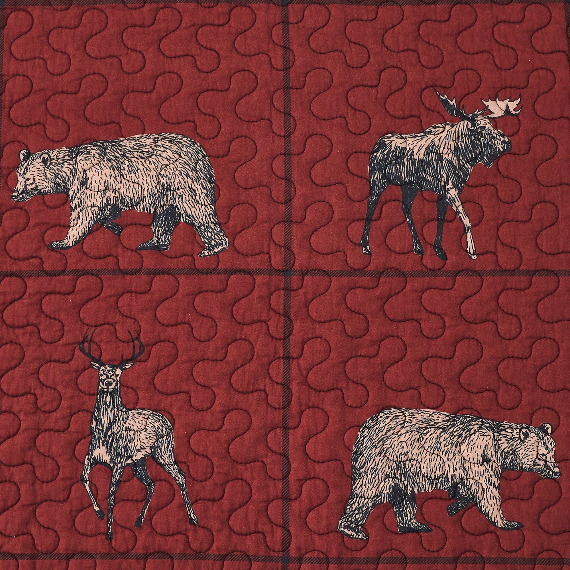 Woodland Plaid - King Reversible Quilt Set (Set of 3) - Red / Navy
