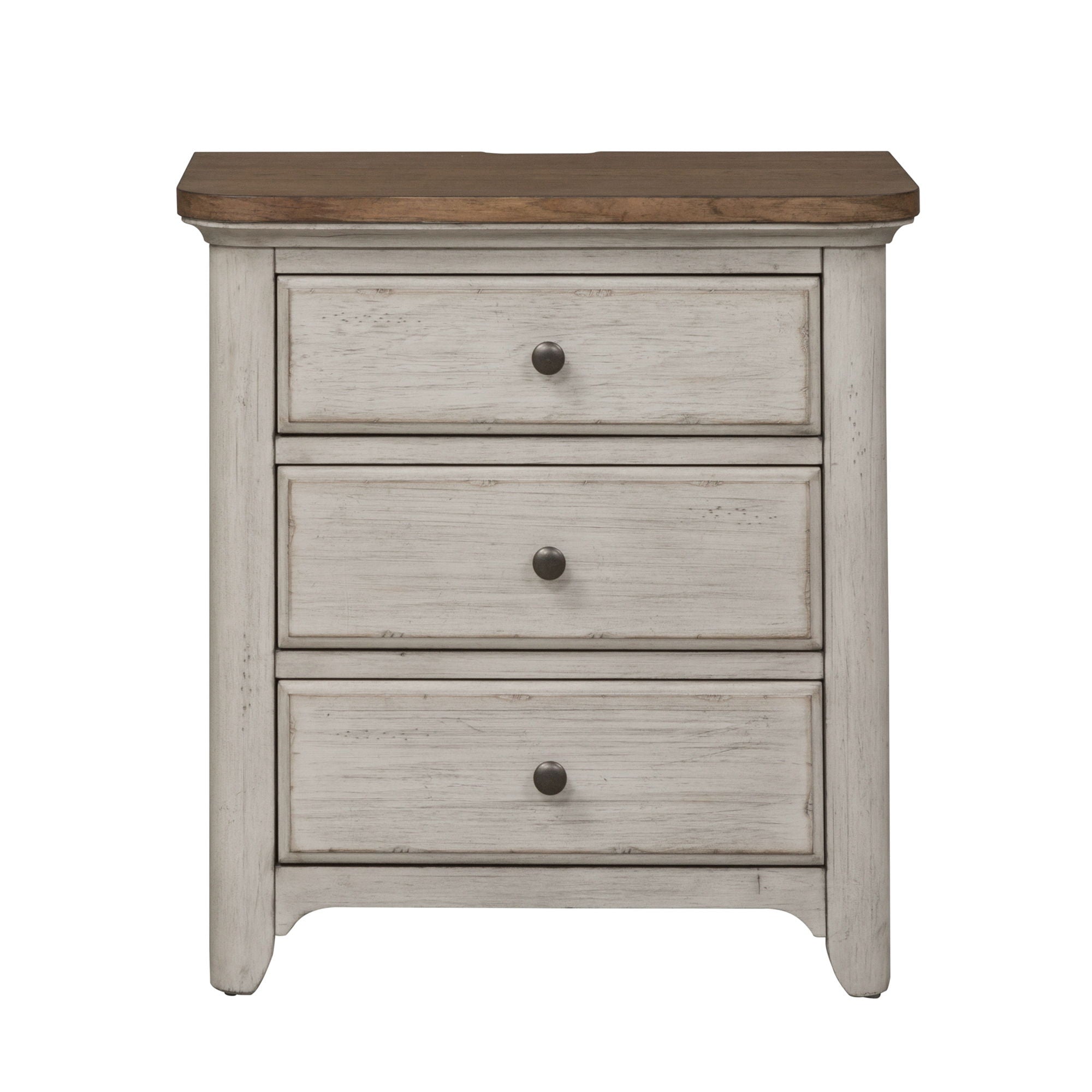 Farmhouse Reimagined - 3 Drawer Nightstand With Charging Station - Antique White / Chestnut Tops