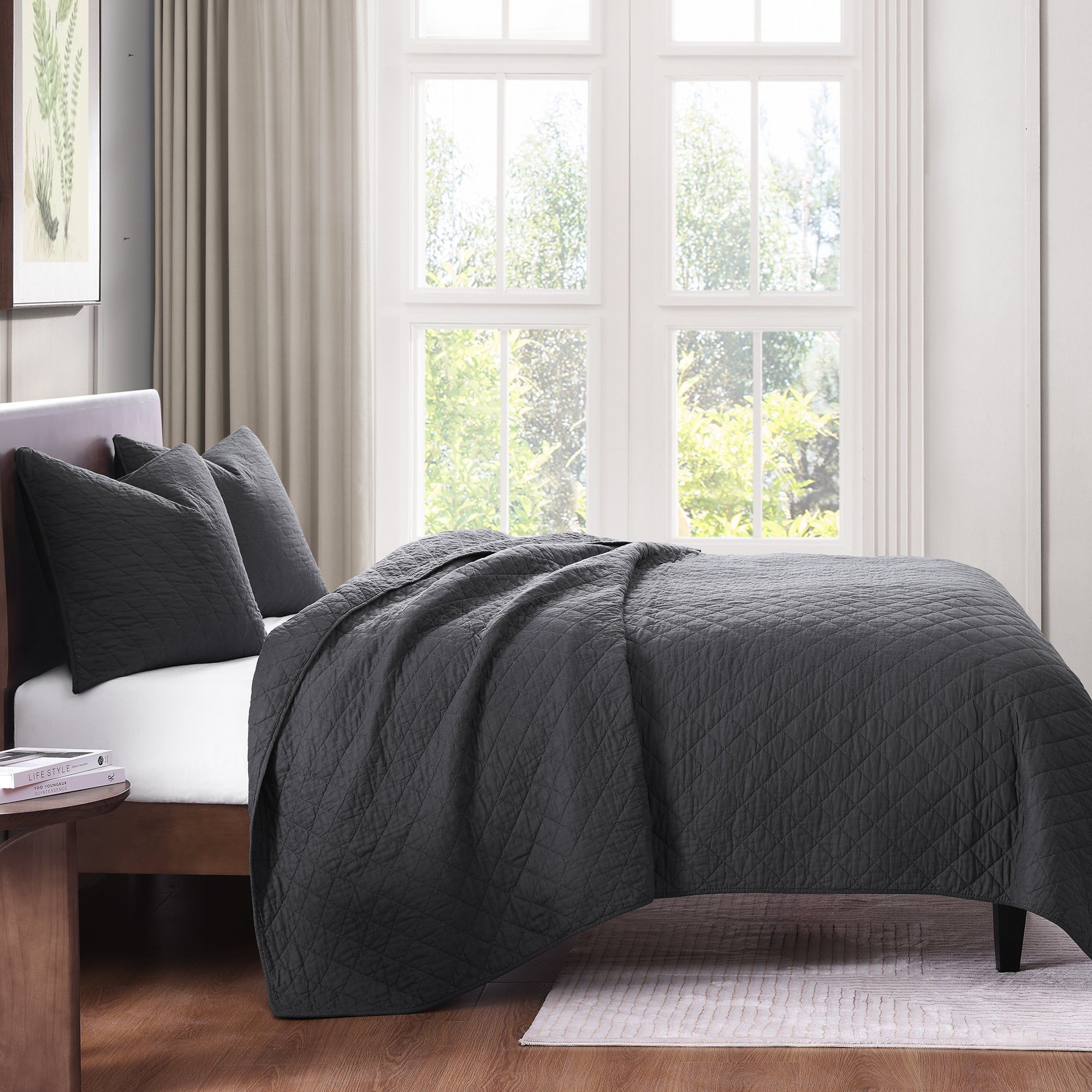 Cotton Comfort - King Quilt Set (Set of 3) - Charcoal