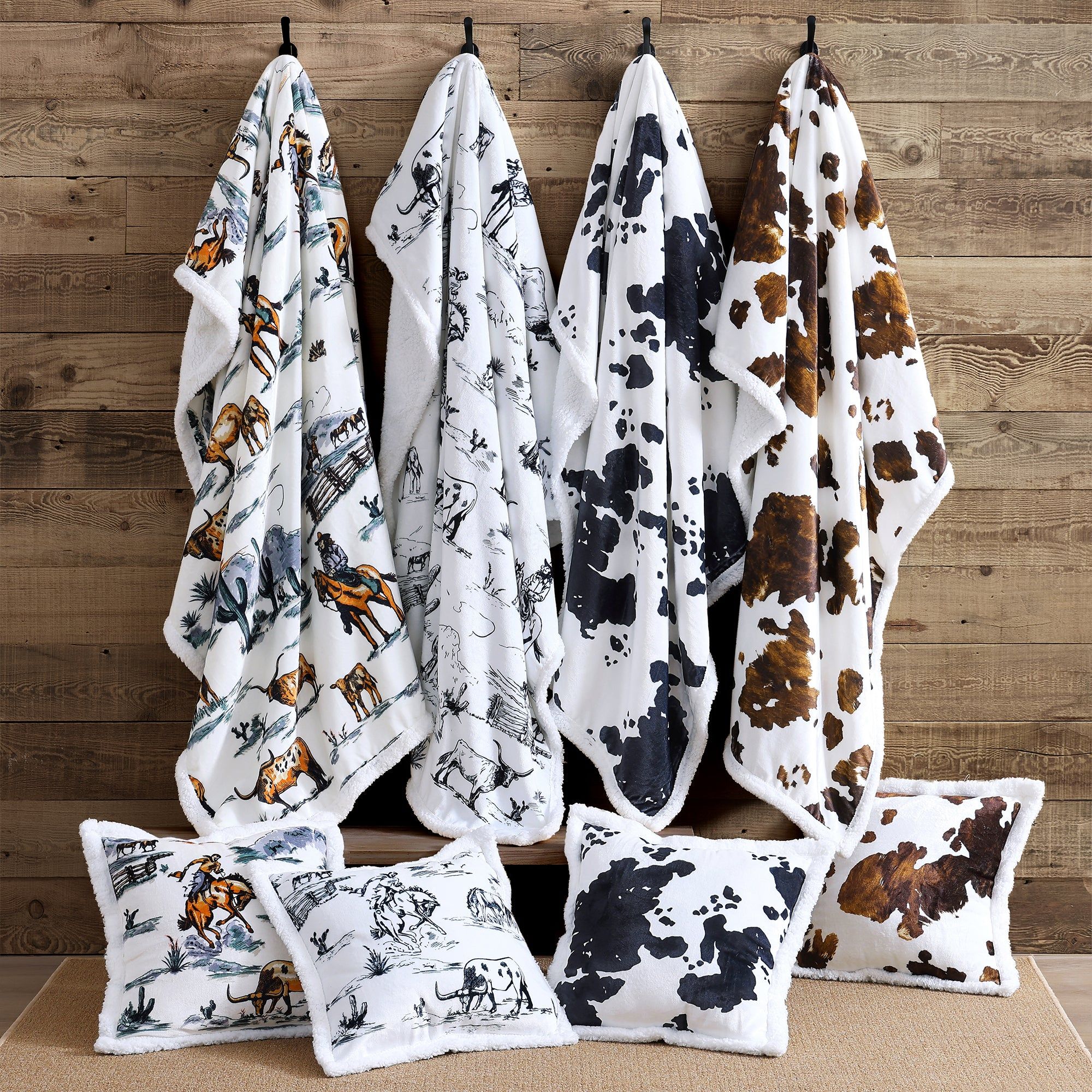Campfire - Elsa Cowhide Campfire Sherpa Pillow 6 Per Carton - Black