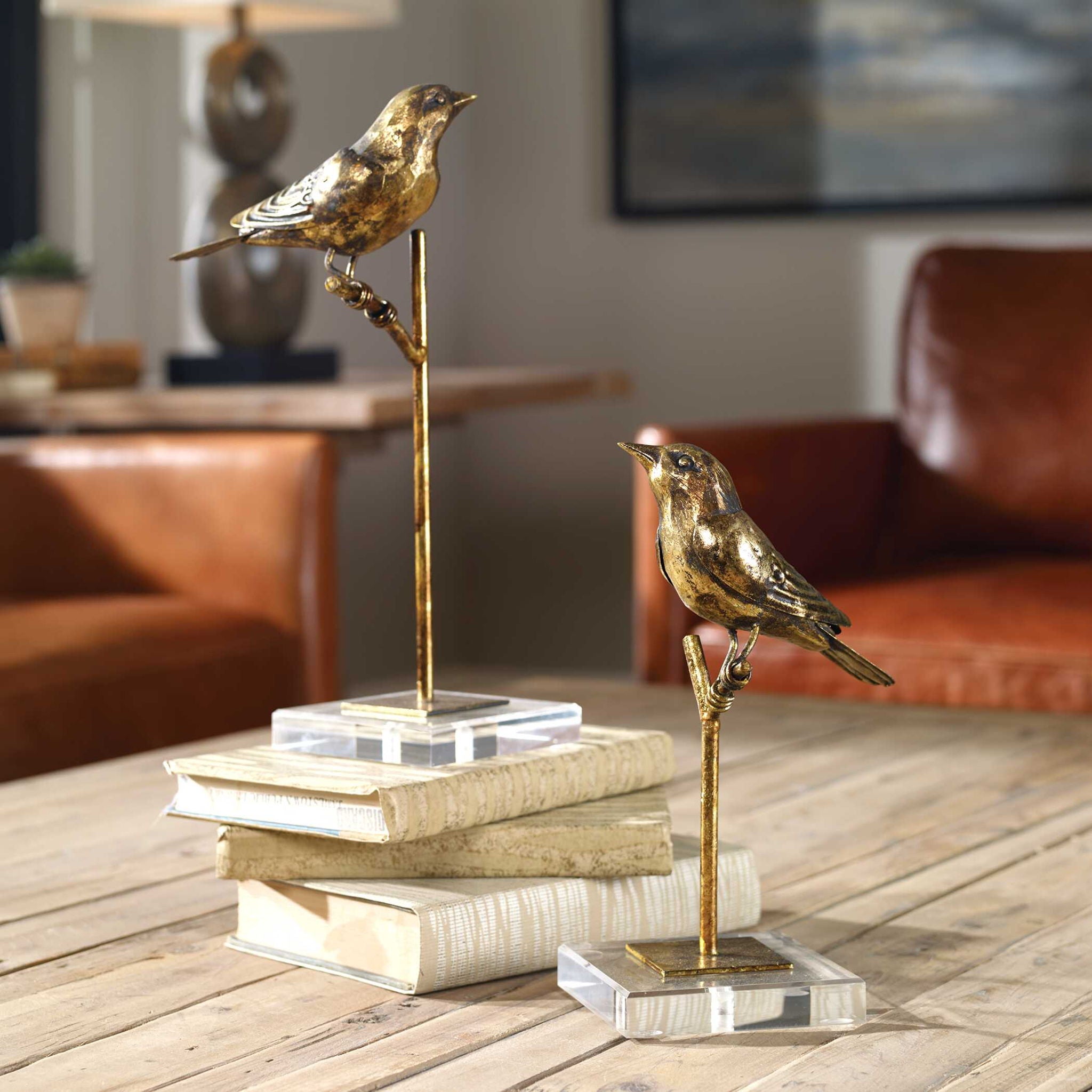 Passerines - Bird Sculptures (Set of 2) - Light Brown