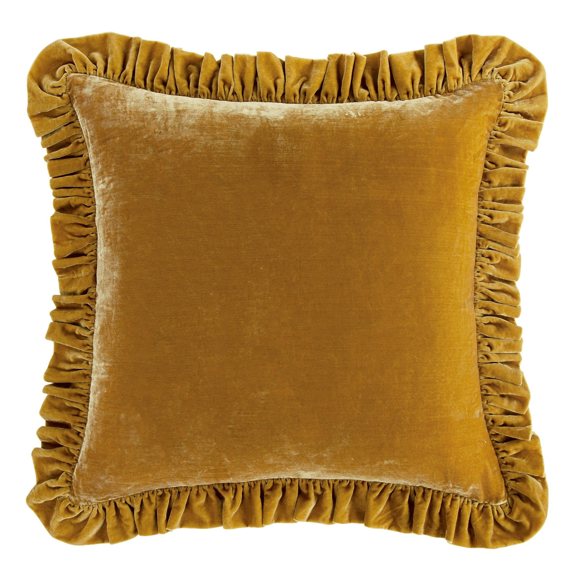 Stella - Faux Silk Velvet Ruffled Euro Sham - Saffron