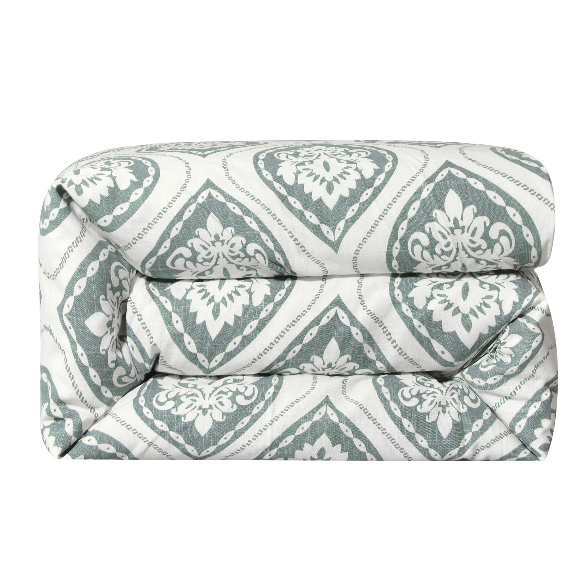 Belmont - Queen Duvet Cover - Green / White