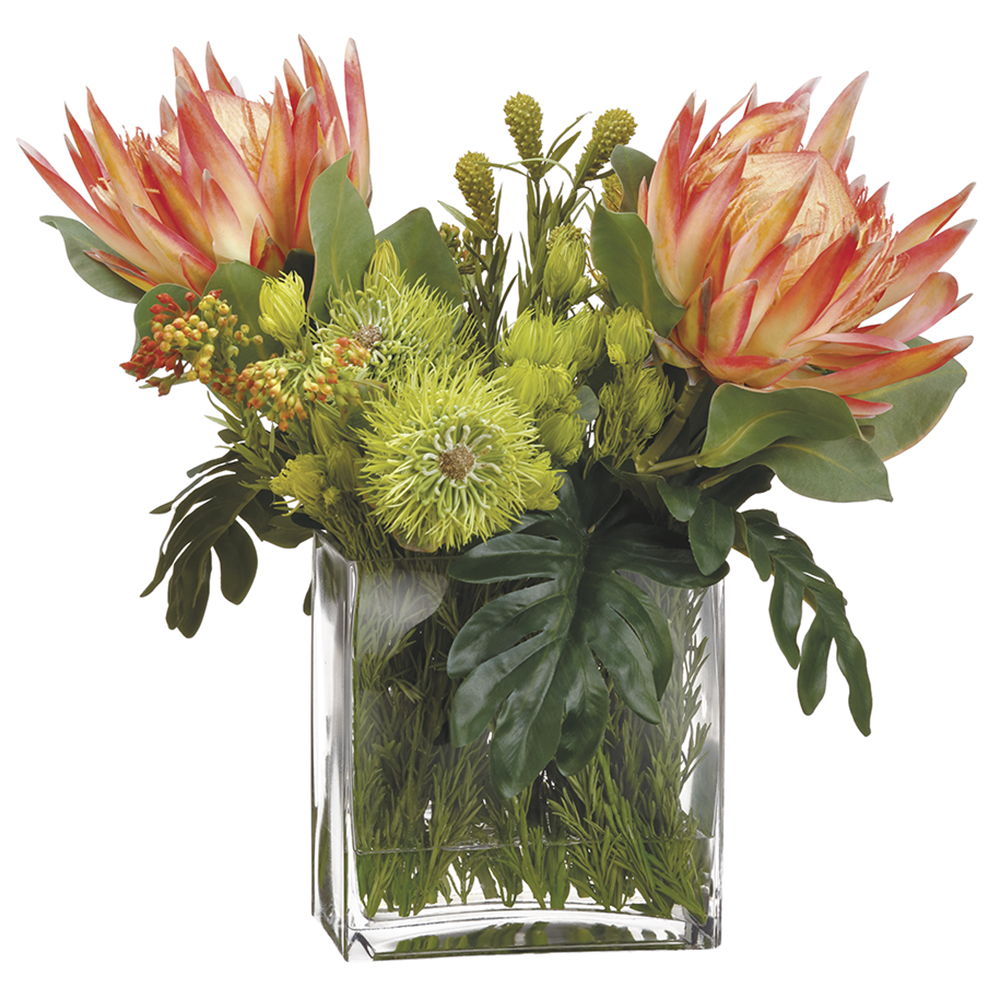 Protea/Leucospermum/Berry in Vase Orange