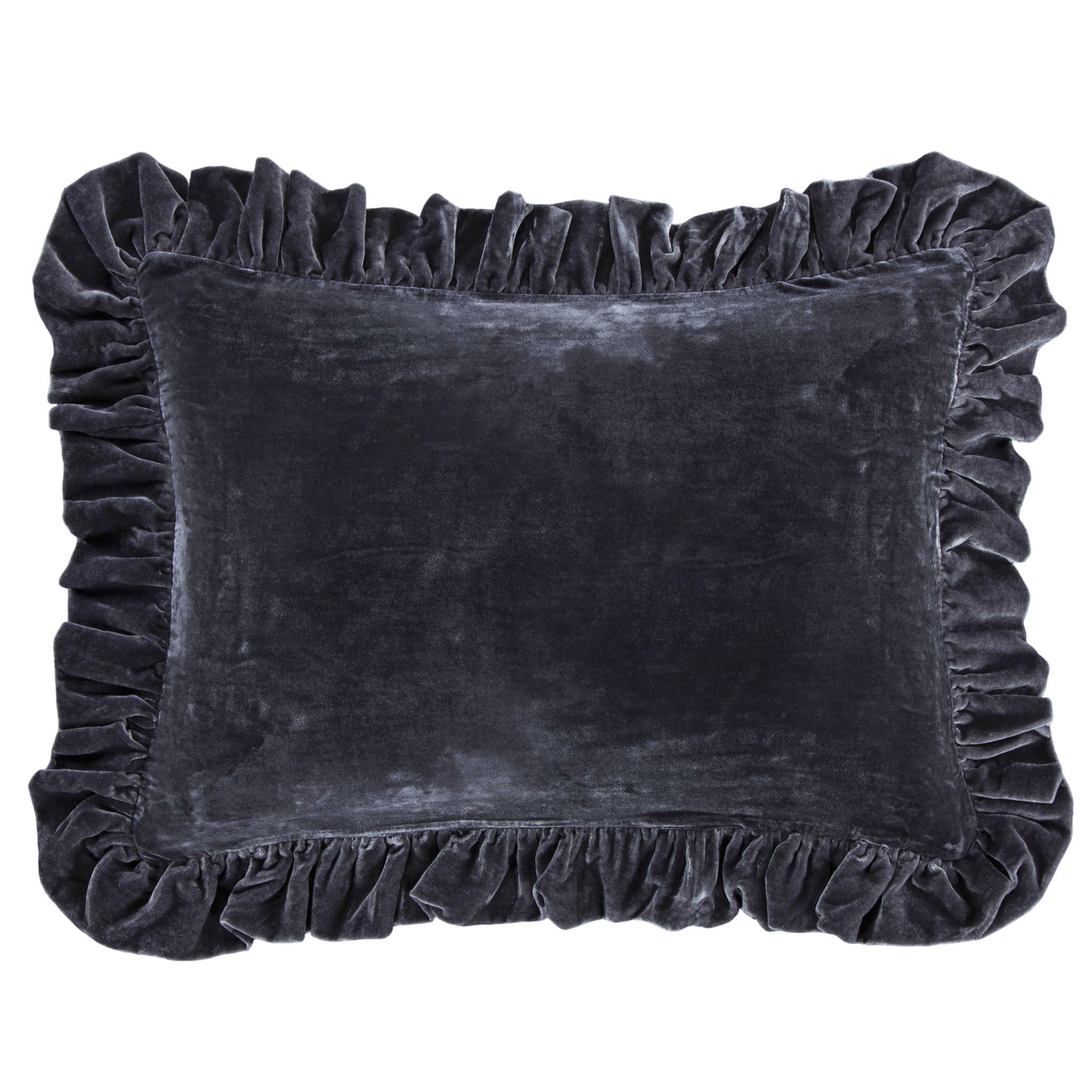 Stella - Faux Silk Velvet Ruffled Dutch Euro Pillow - Dark Slate