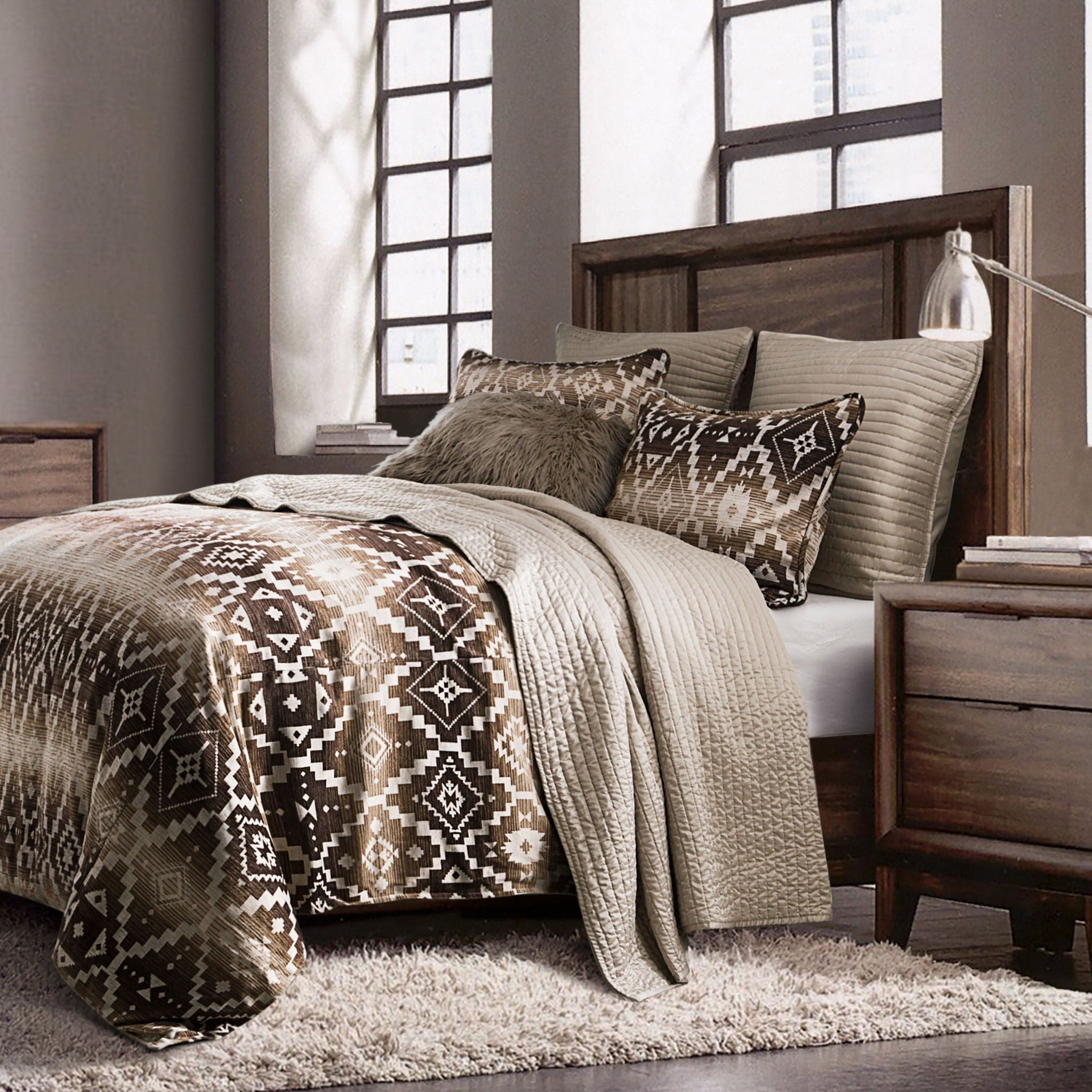 Chalet - Queen Aztec Duvet Cover Set (Set of 3) - White / Brown