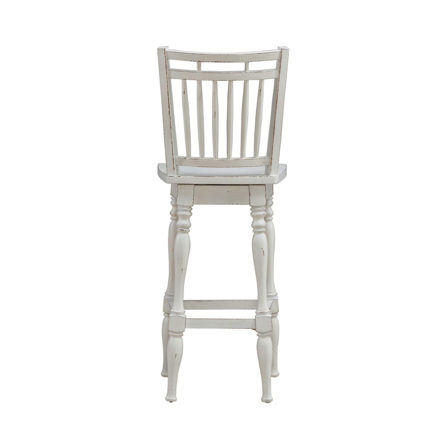 Magnolia Manor - Spindle Back Swivel Bar Stool - Antique White & Weathered Bark