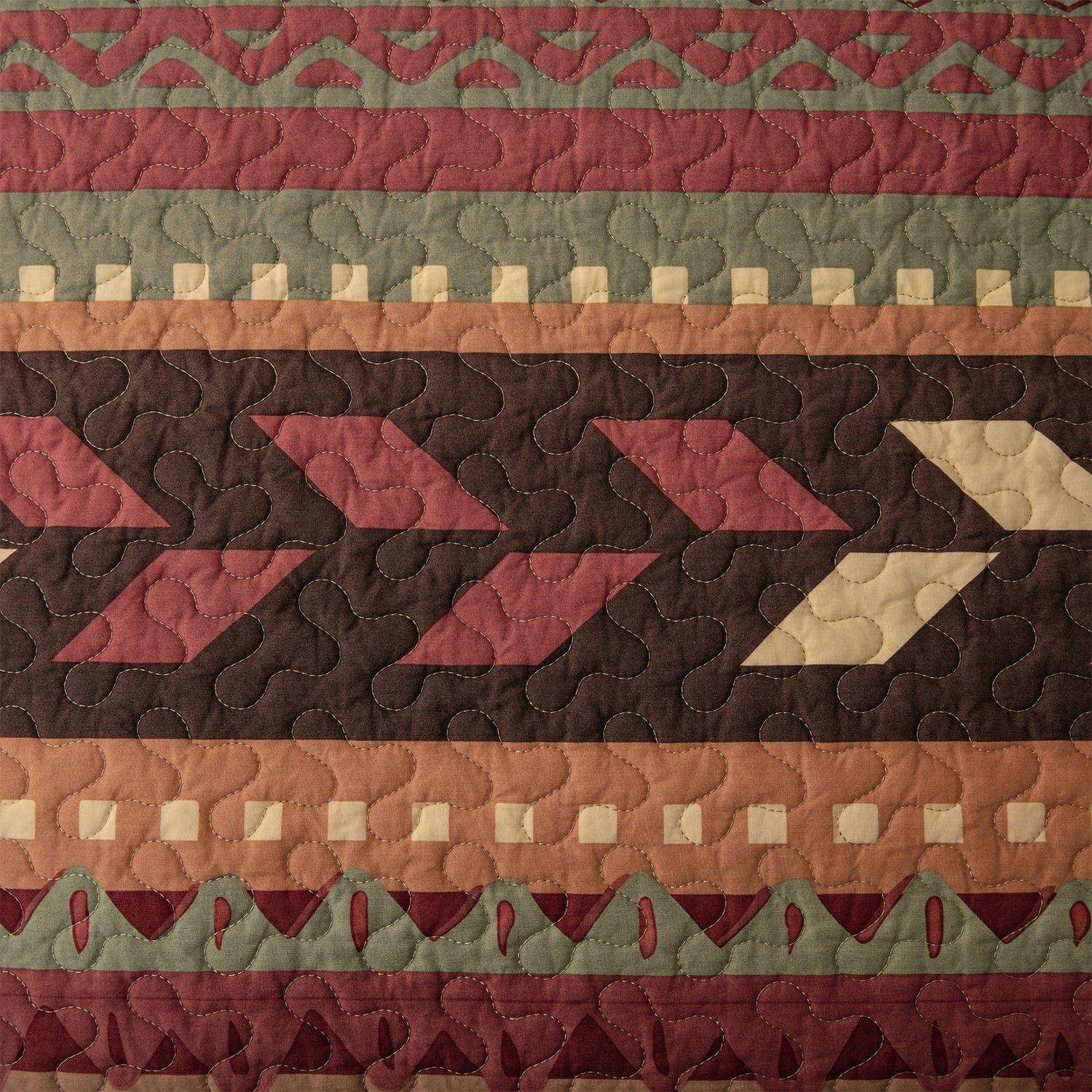 Broken Arrow - Twin Reversible Quilt Set (Set of 2) - Red / Tan / Brown