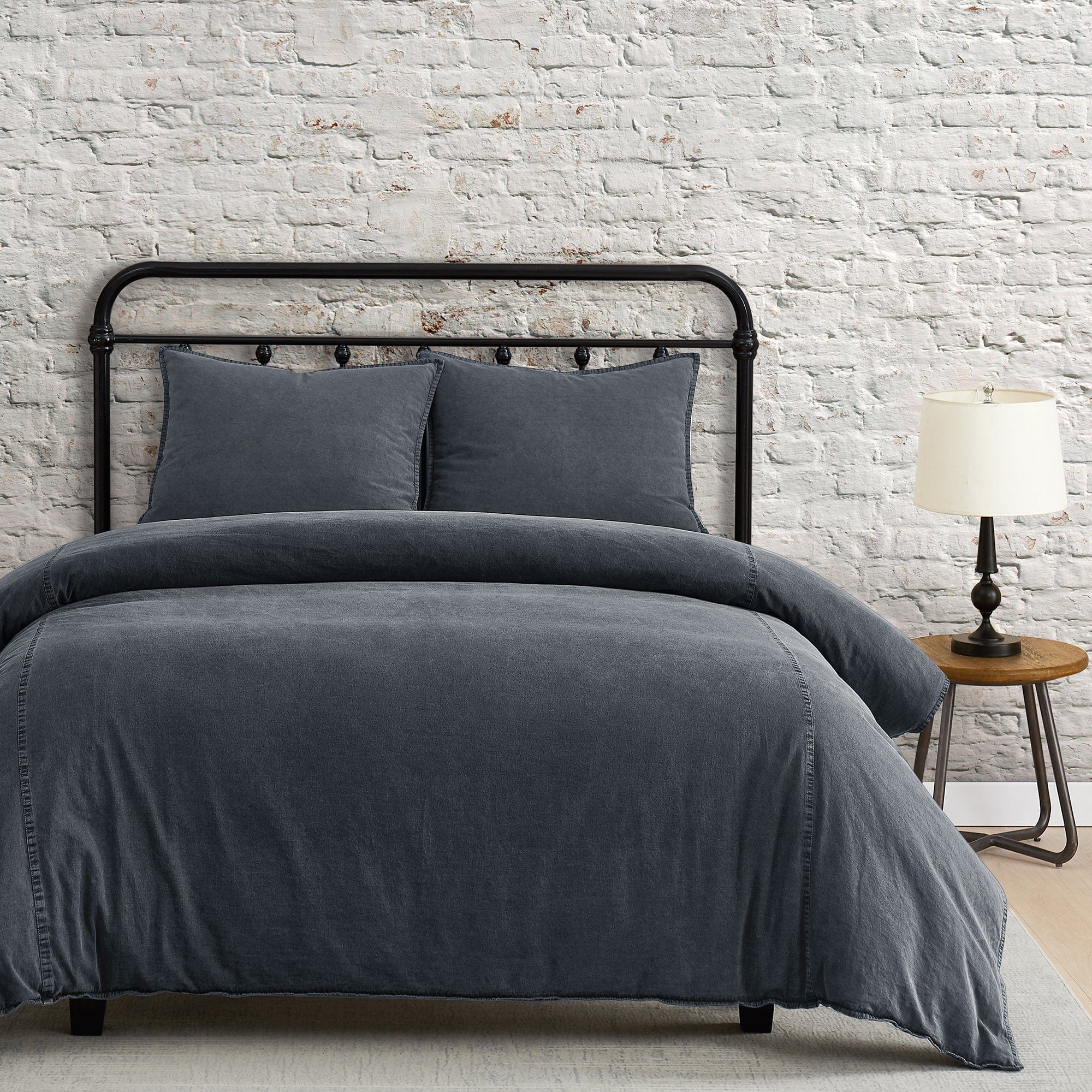 Cotton Canvas - Queen Stonewashed Duvet Cover Set (Set of 3) - Charcoal