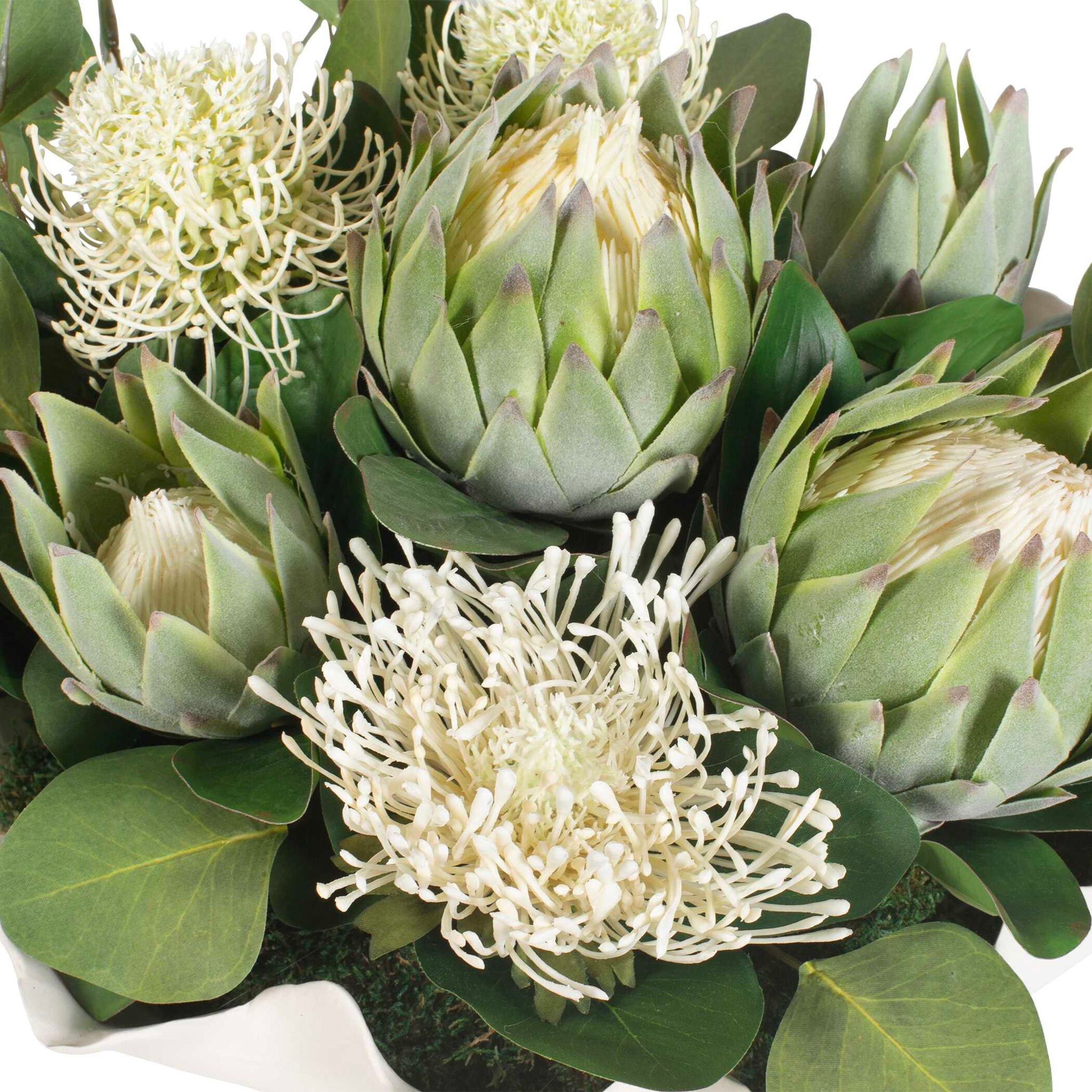 Protea Blooms - Bowl Centerpiece - Green / White