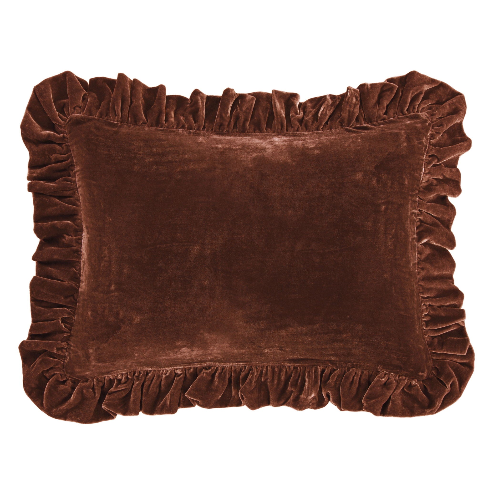 Stella - Faux Silk Velvet Ruffled Dutch Euro Pillow - Copper Brown