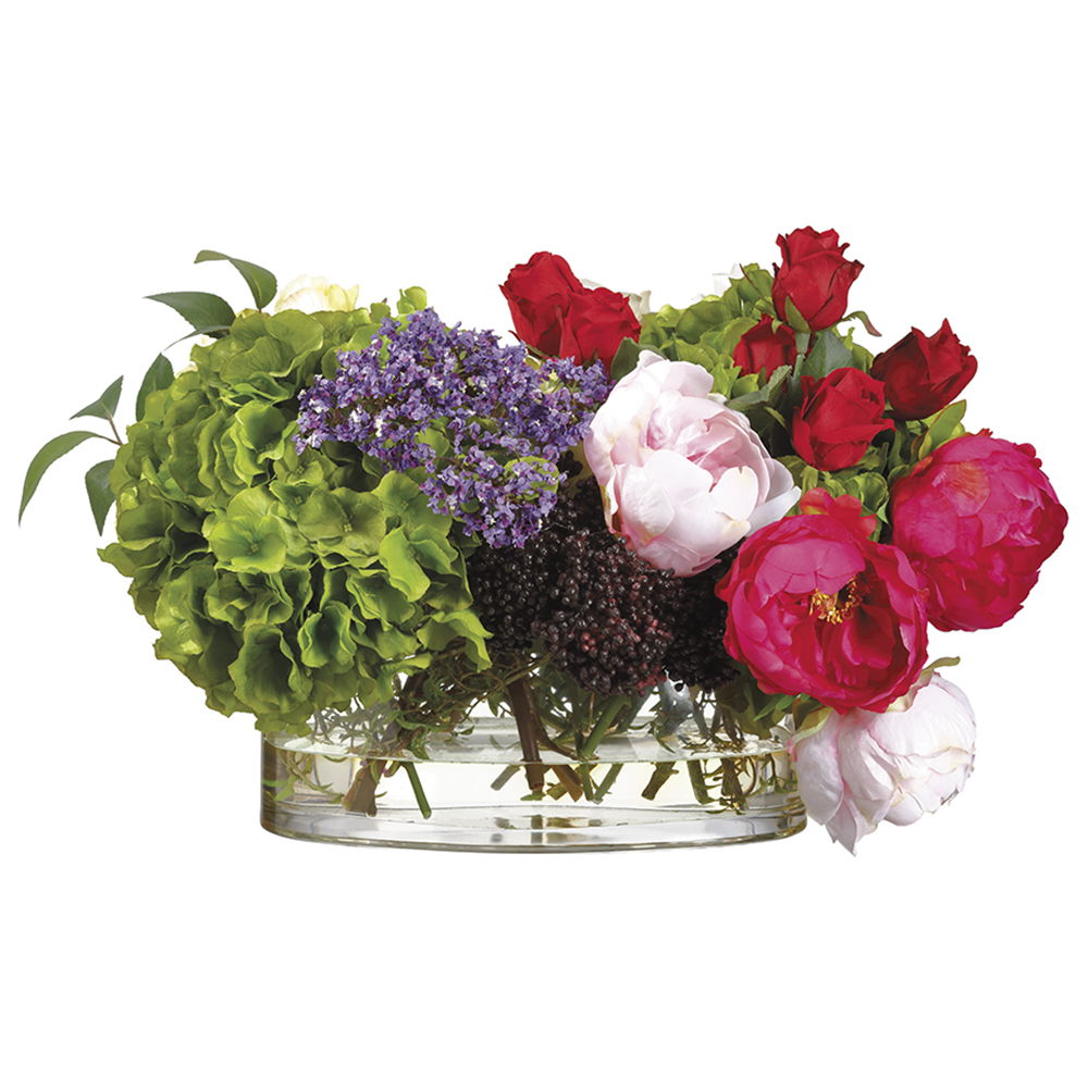 Rose Hydrangea/Peony in Glass Vase Green