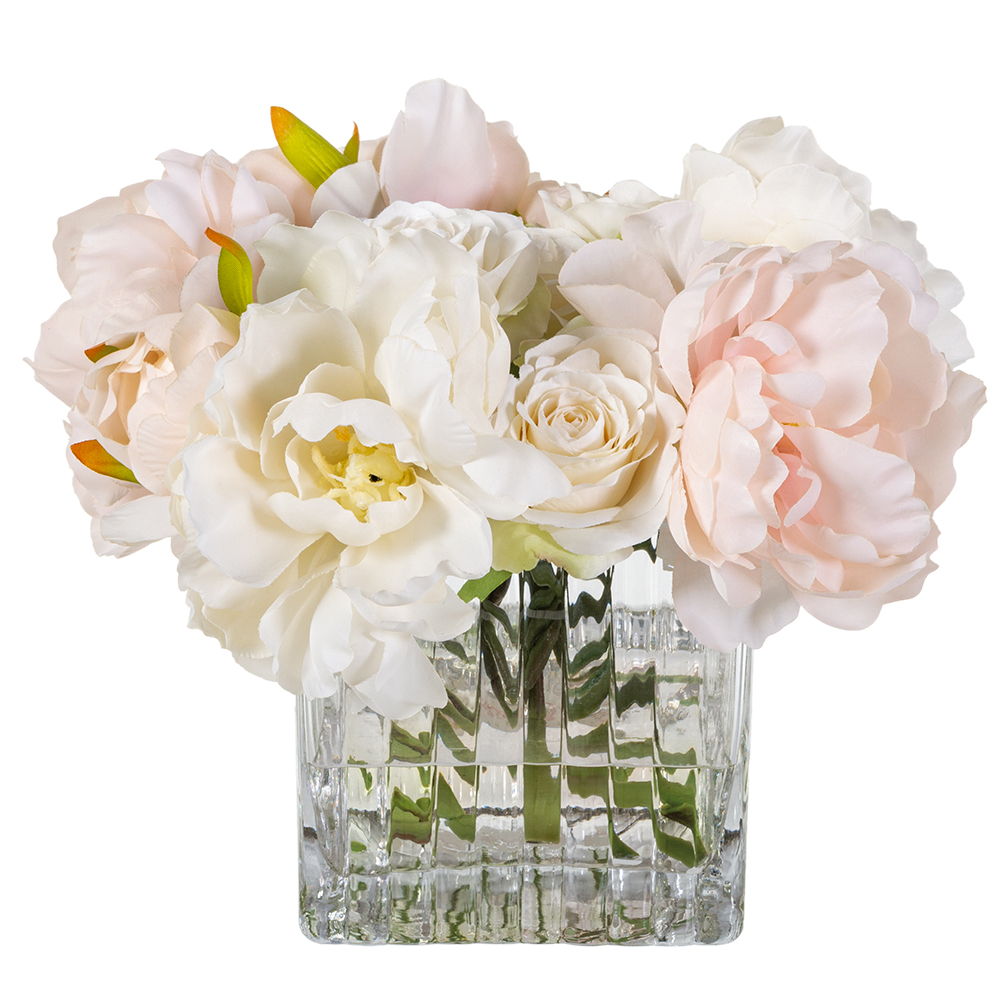Peony/Rose in Glass Vase White