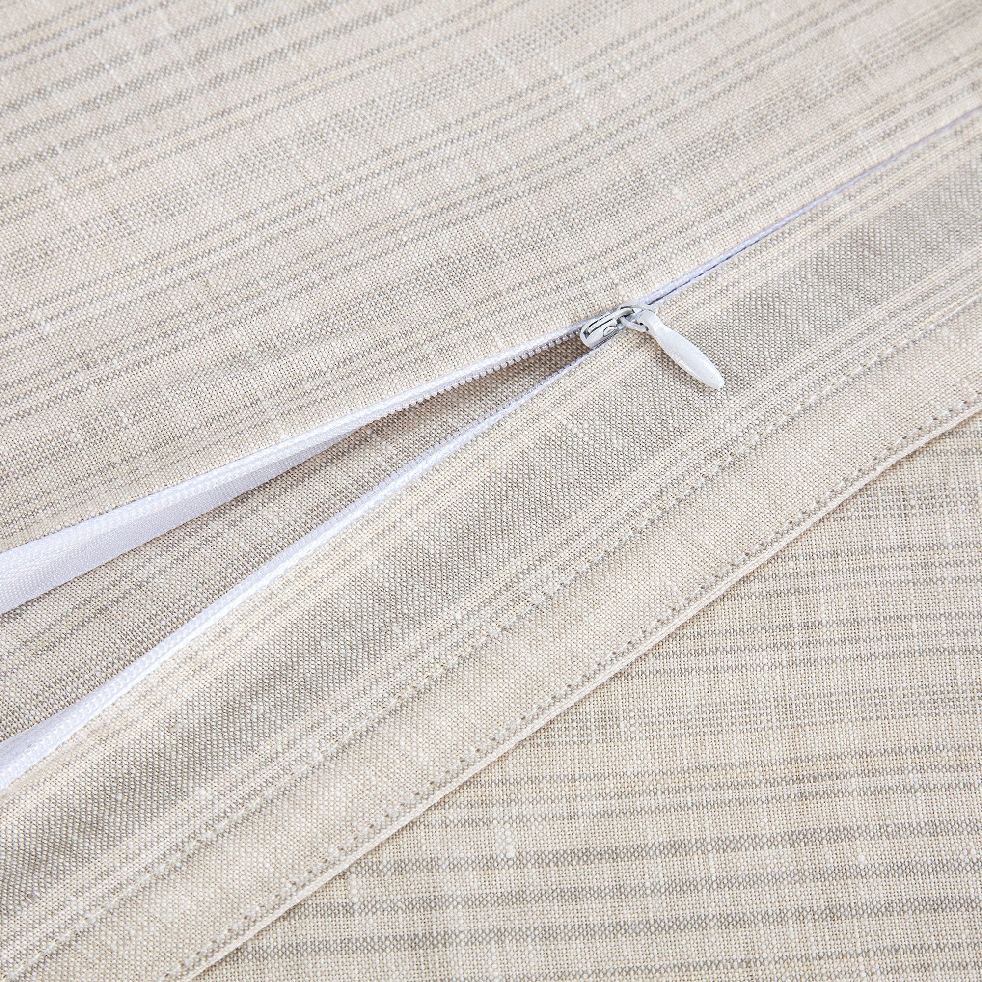 100% French Flax Linen - King Variegated Stripe Duvet Cover Set (Set of 3) - Natural / Light Blue