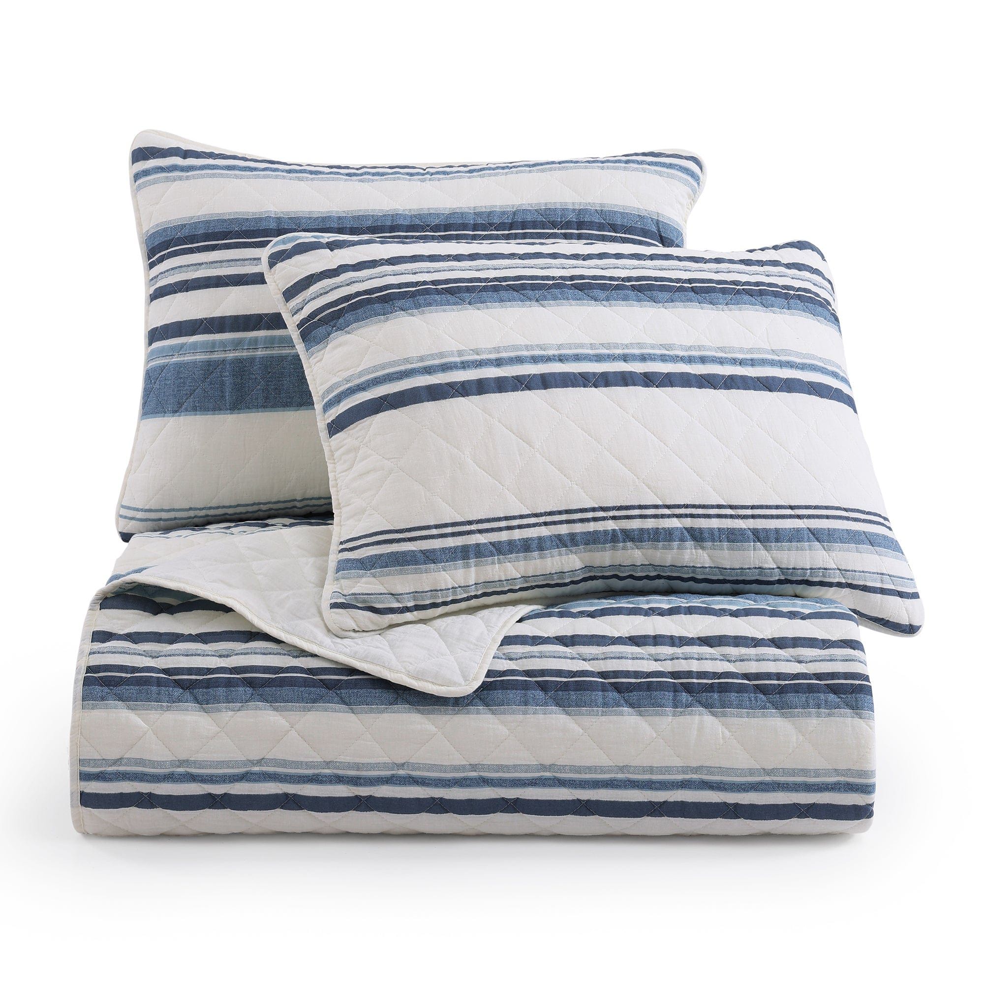 Mystic Stripe - Full/Queen Cotton Gauze Quilt Set (Set of 3) - Navy