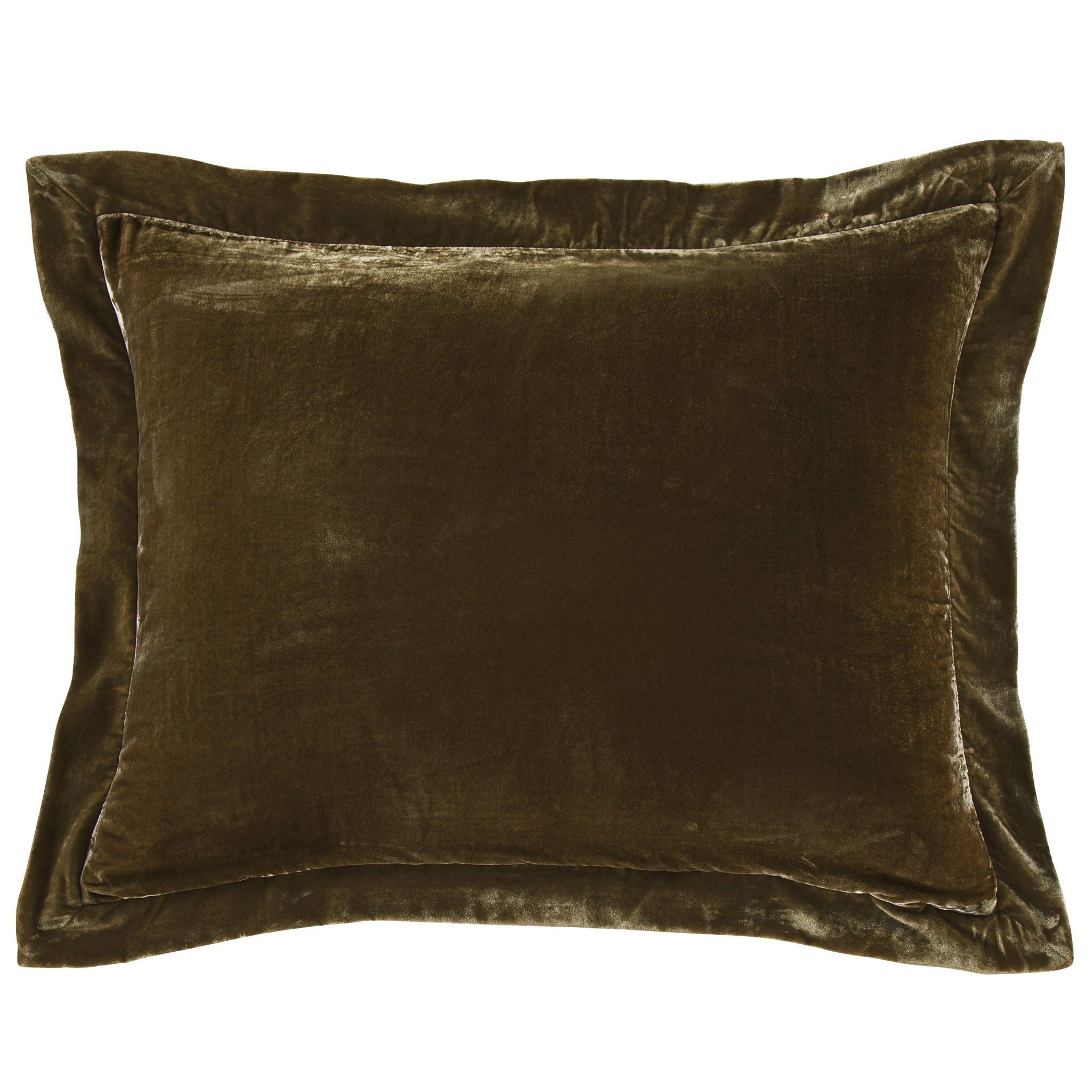 Stella - Faux Silk Velvet Flanged Dutch Euro Pillow - Green Ochre