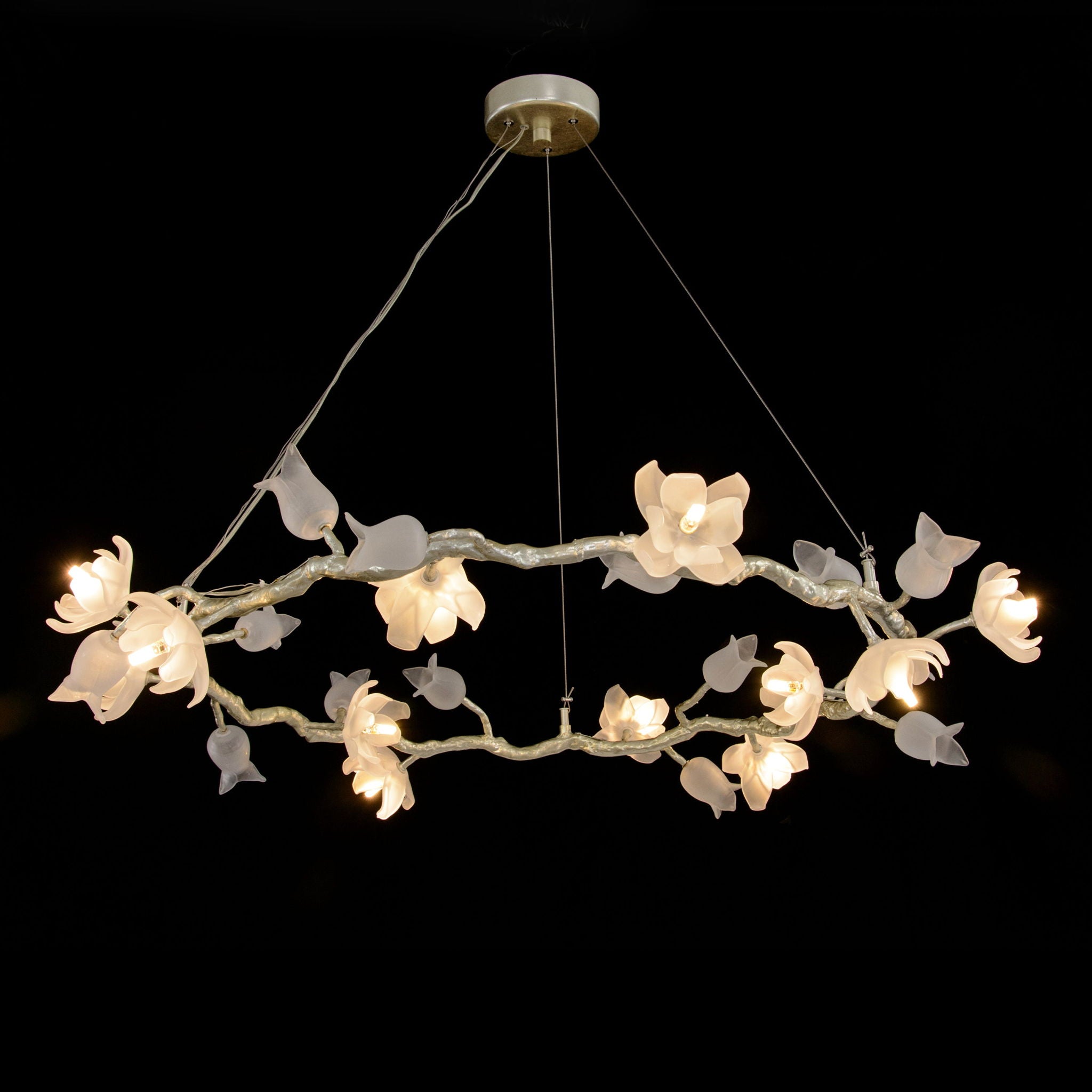 Churippu Magnolia & Tulip Glass Silver Leaf Twelve-Light Halo Chandelier