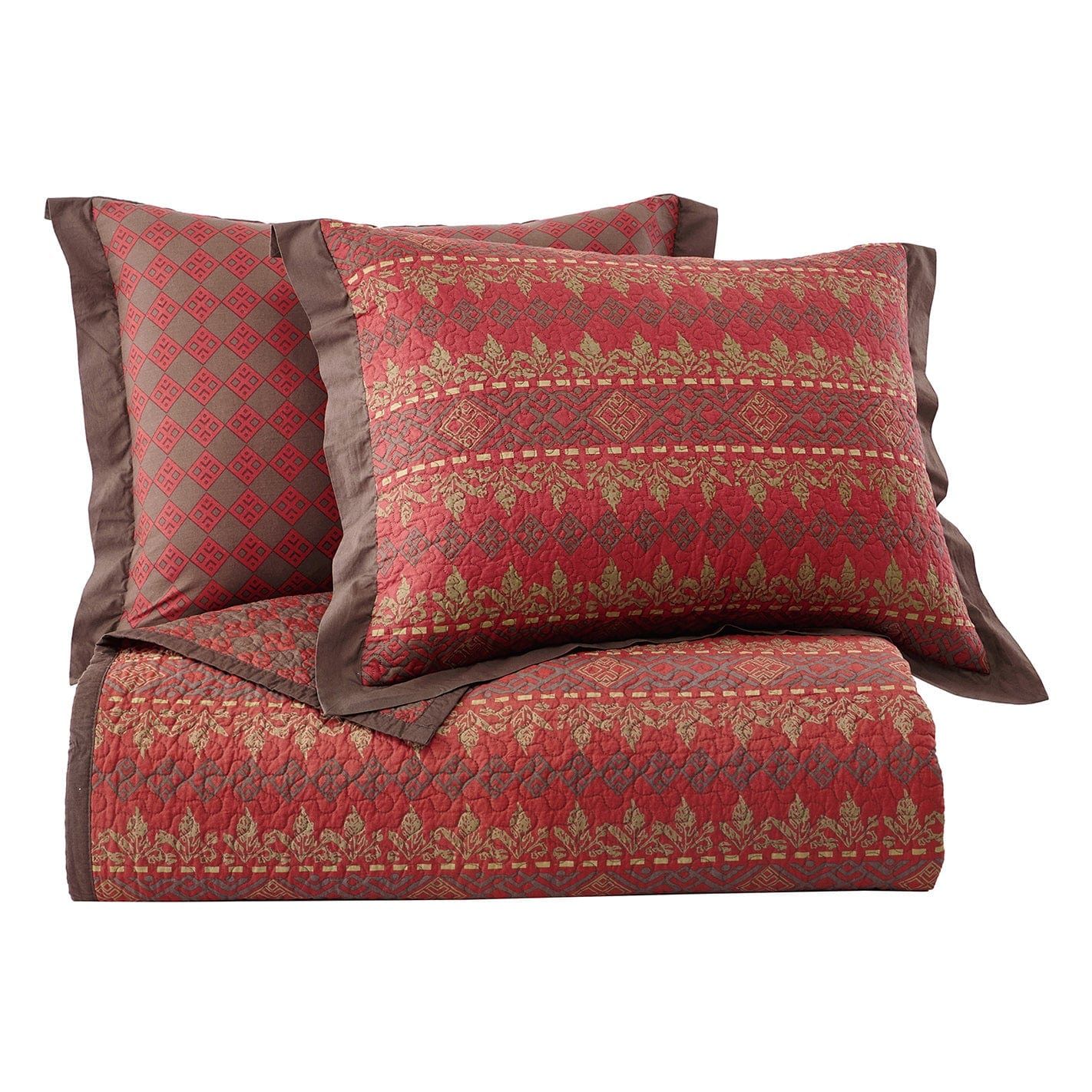 Rushmore - Full/Queen Reversible Quilt Set (Set of 3) - Red / Brown