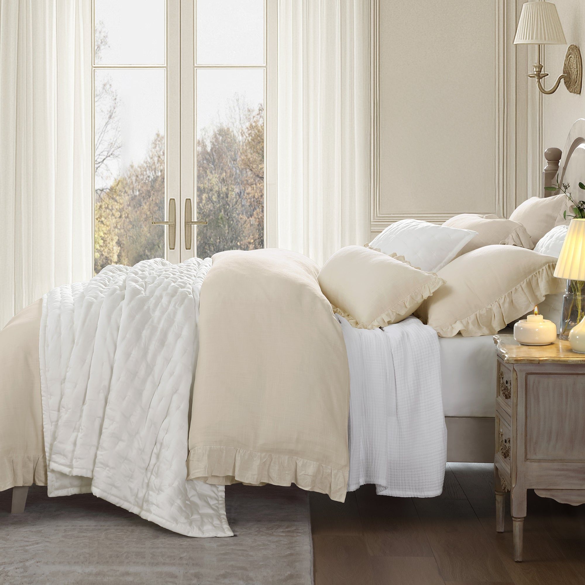 Lily - Queen Washed Linen Comforter Set (Set of 3) - Light Tan