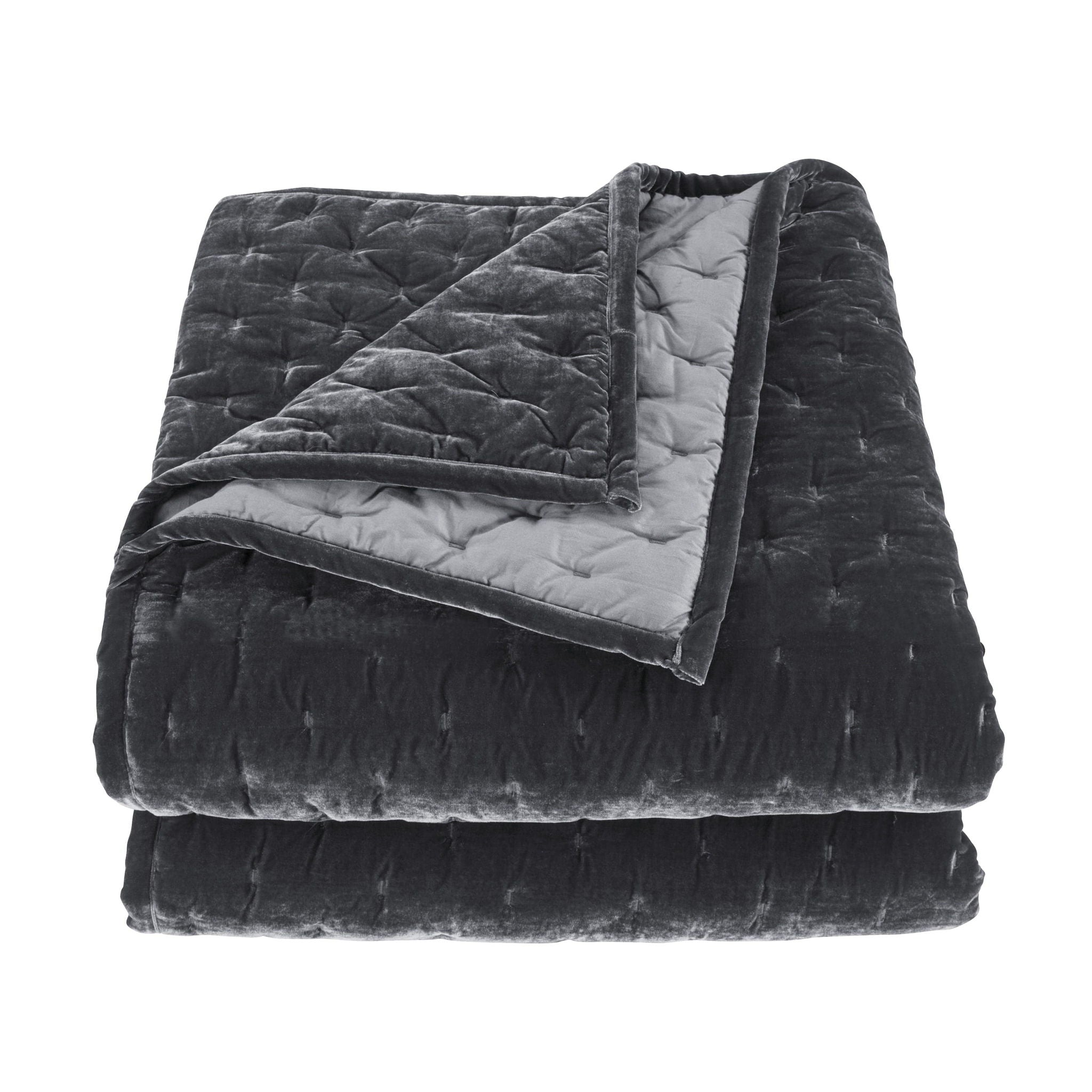 Stella - King Faux Silk Velvet Pintuck Quilt - Dark Slate