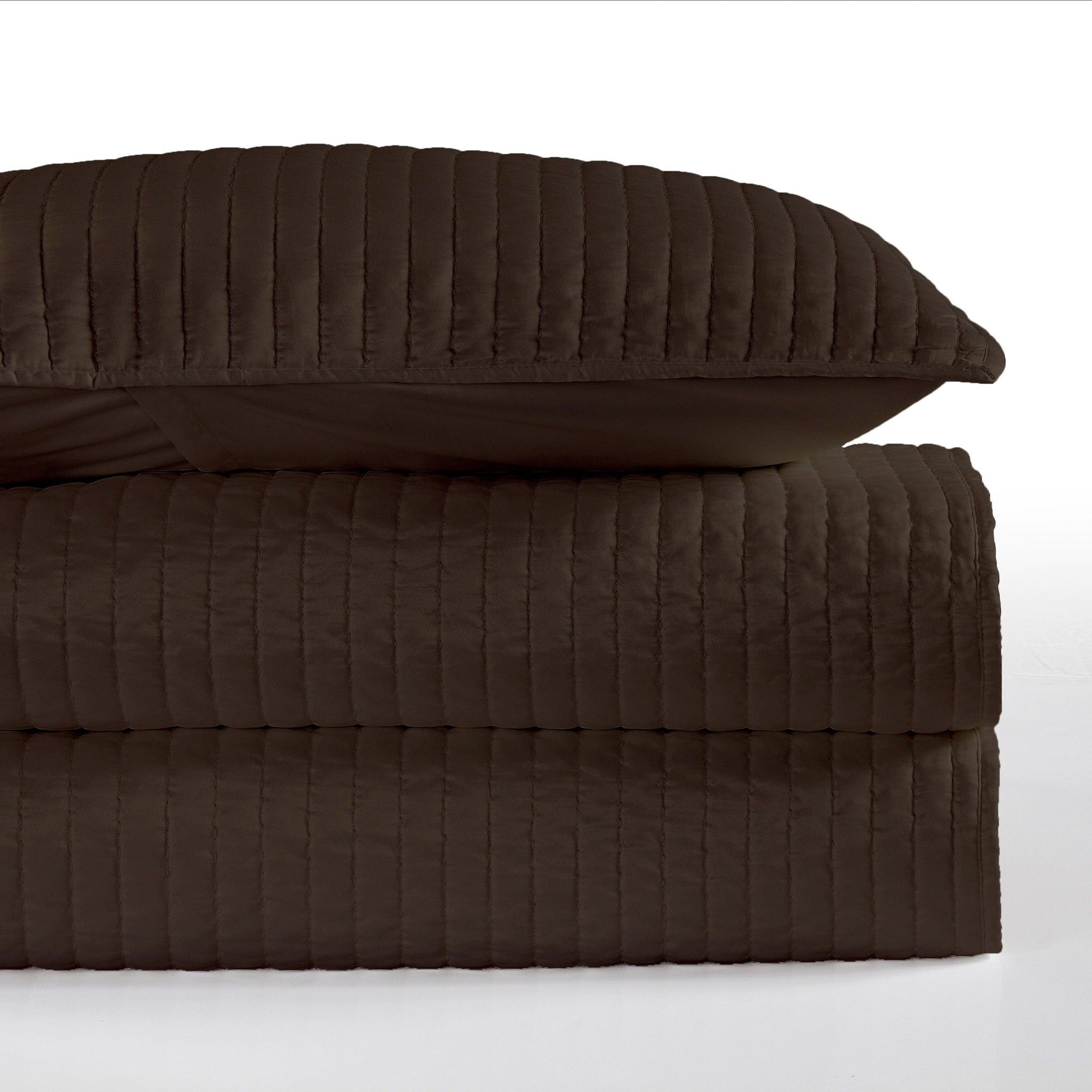 Satin Channel - Twin Quilt Set (Set of 2) - Chocolate