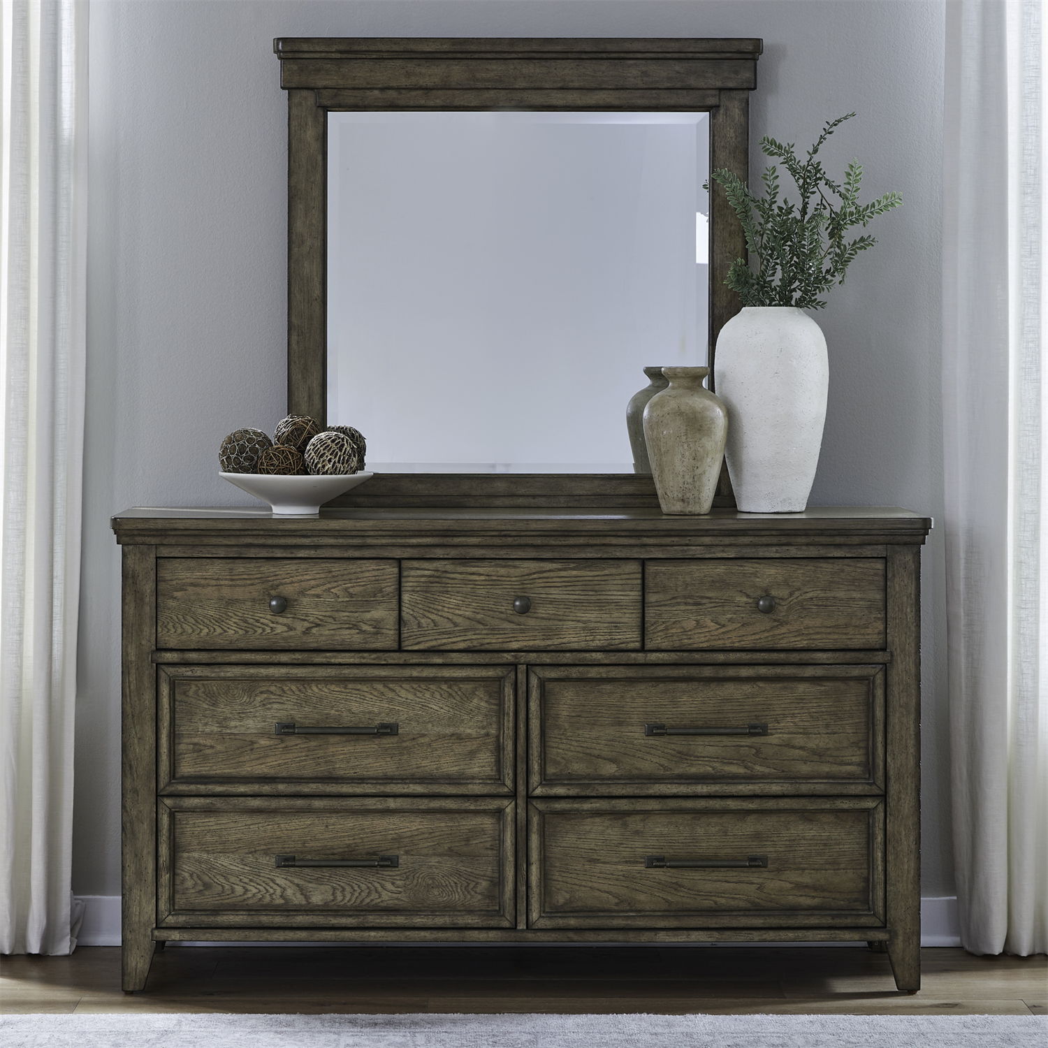 Carolina Park - Dresser & Mirror - Amber Brown
