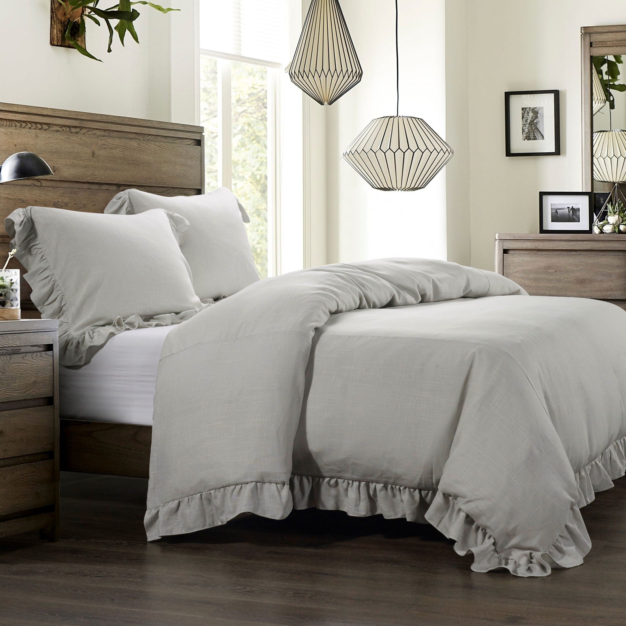Lily - Queen Washed Linen Duvet Cover - Light Gray