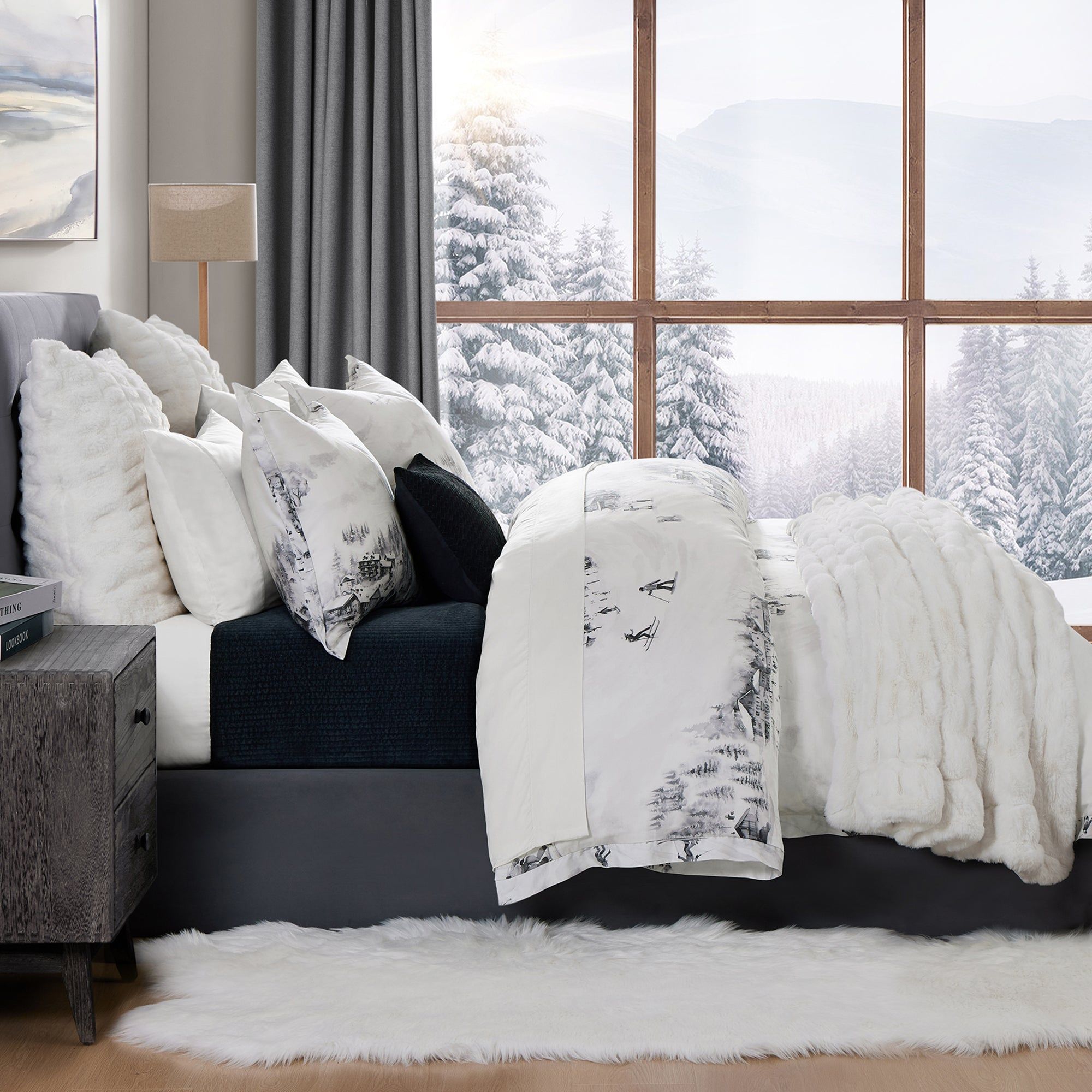 Ski Life - Queen Eucalyptus Duvet Cover Set (Set of 3) - Gray