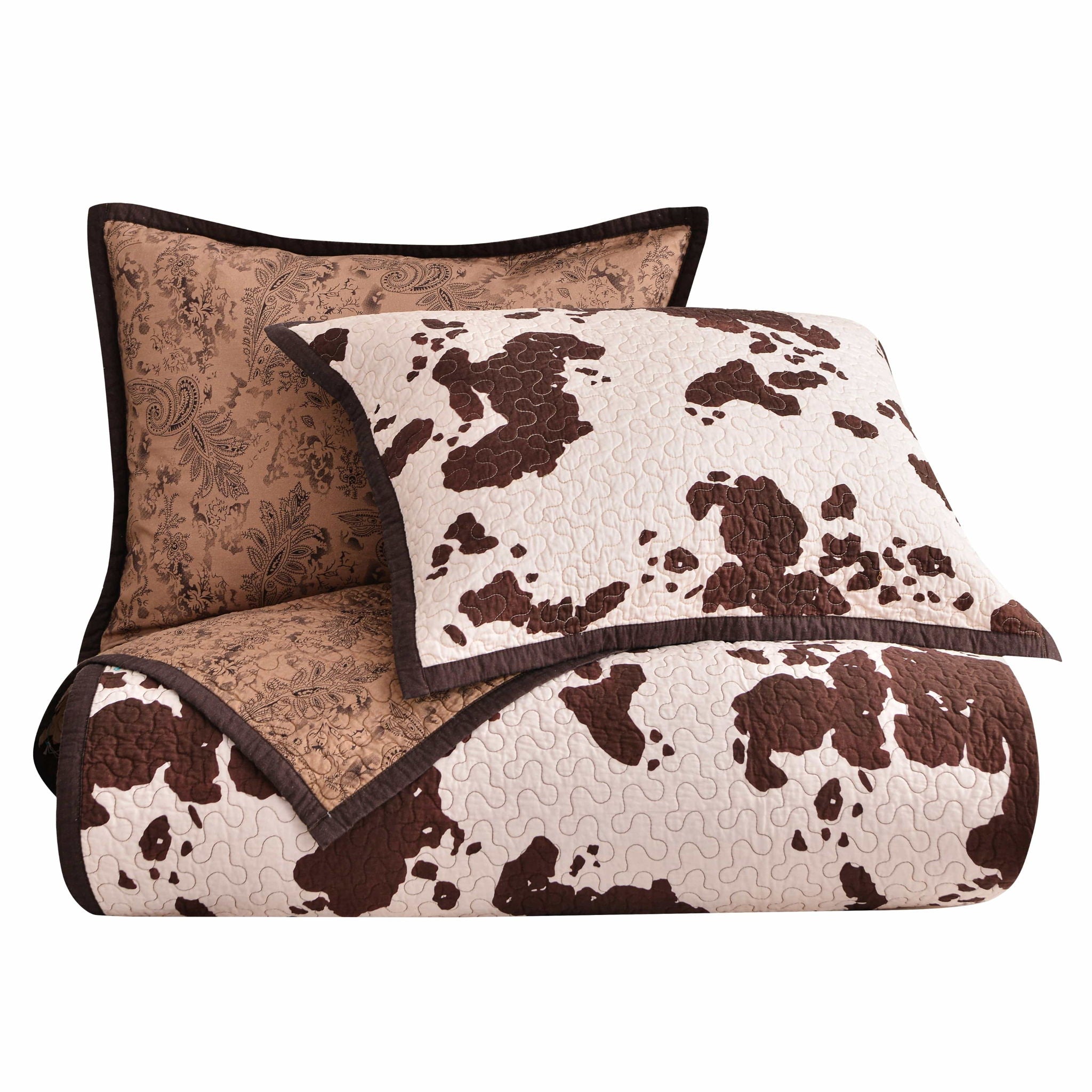Elsa Cowhide - King Reversible Quilt Set (Set of 3) - Chocolate