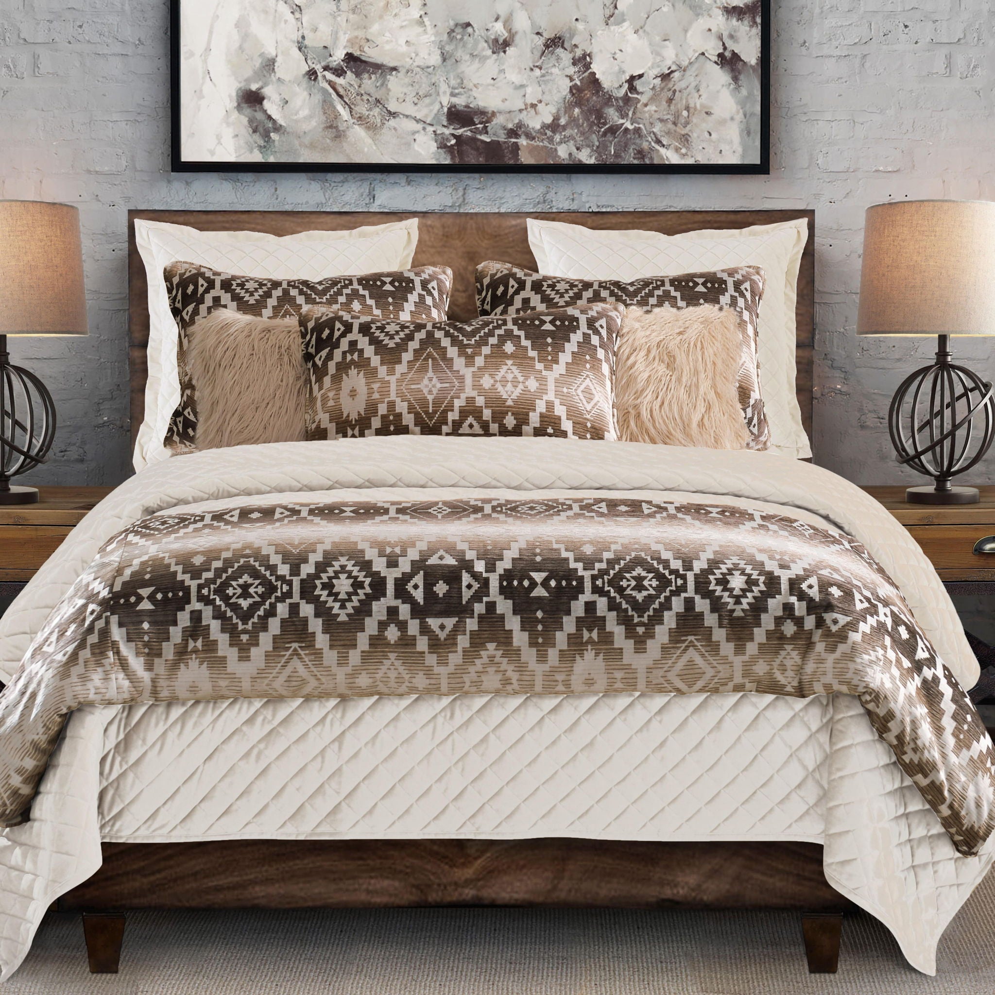 Chalet - Twin Aztec Comforter Set (Set of 2) - White / Brown