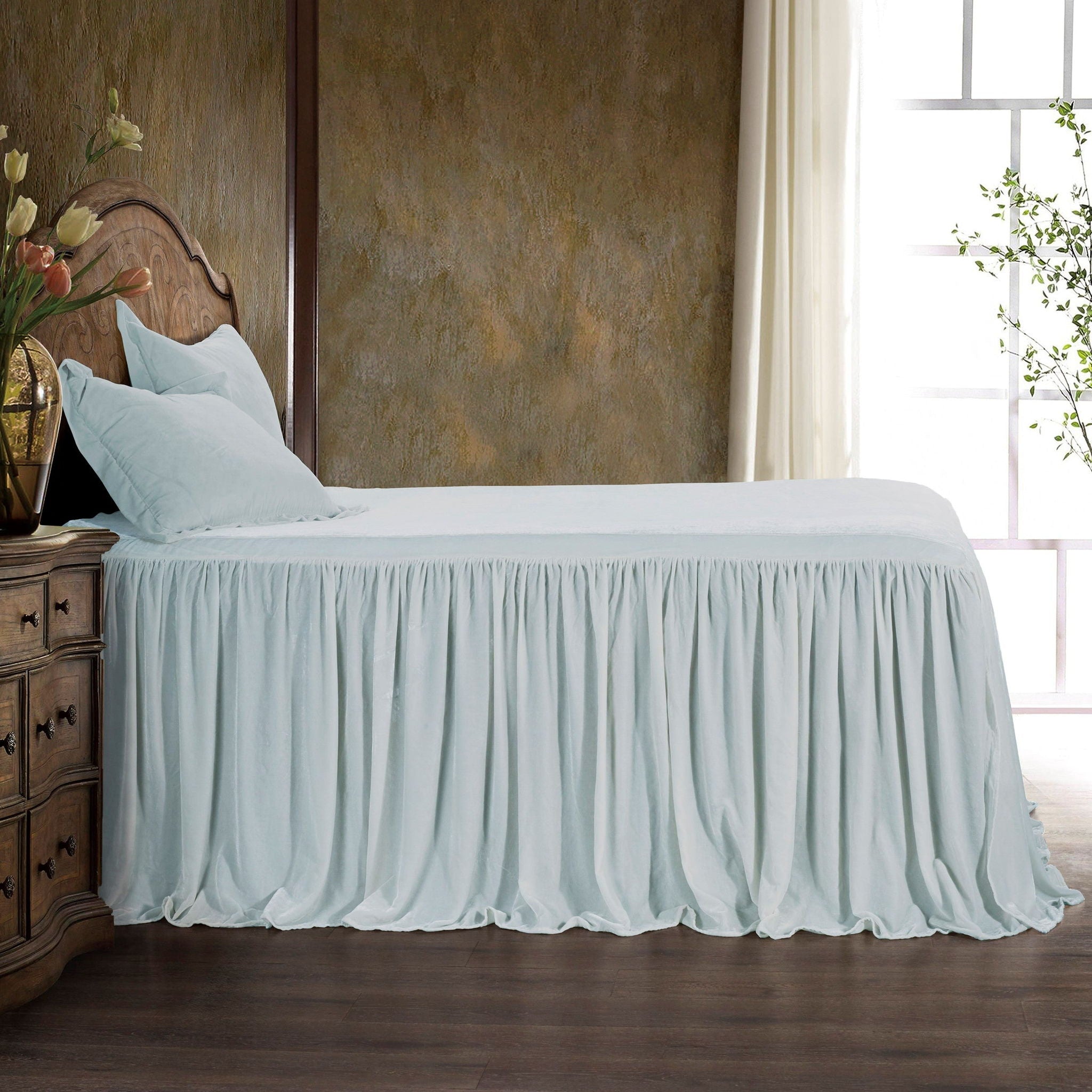Stella - King Faux Silk Velvet Bedspread Set (Set of 3) - Icy Blue