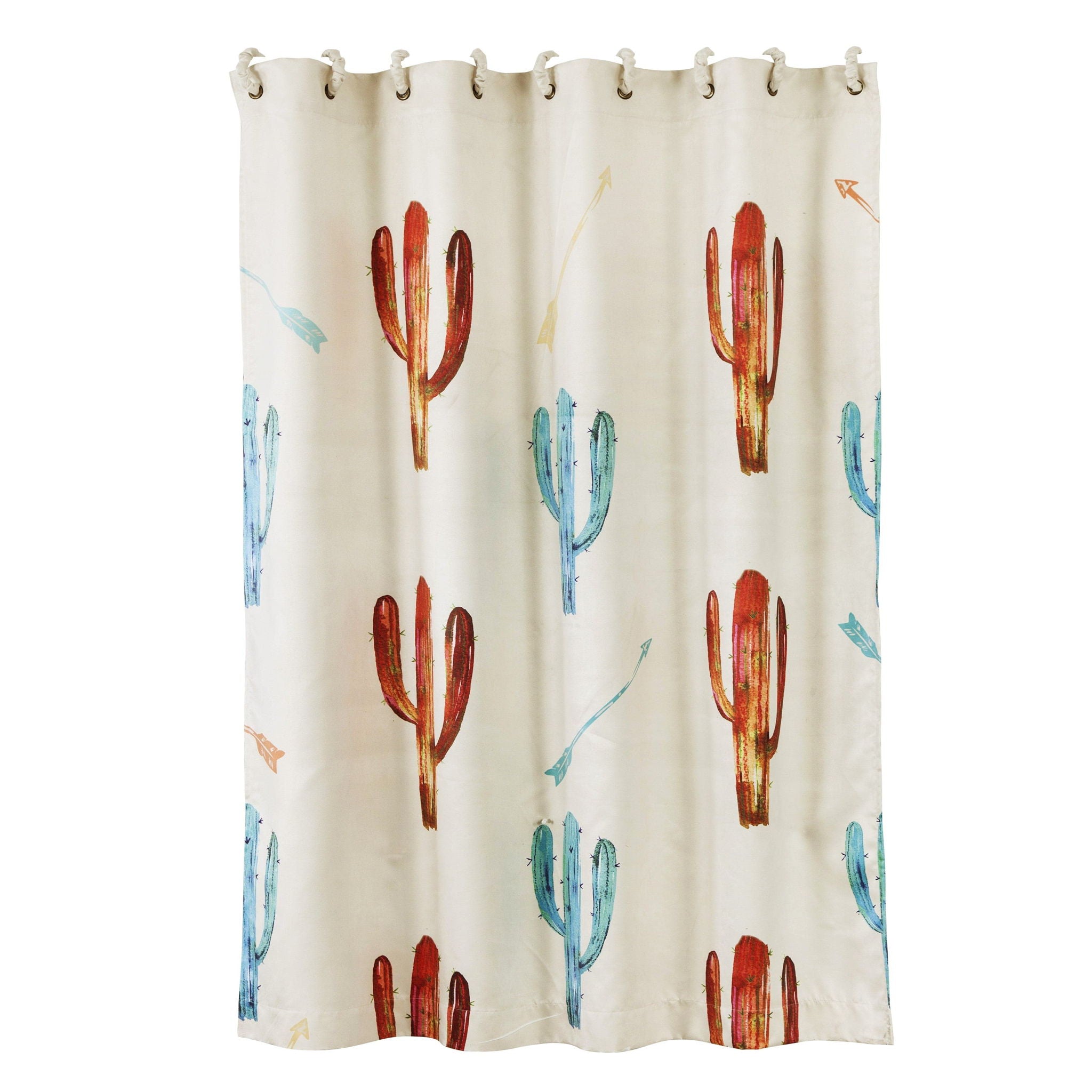 Saguaro Cactus - Cactus & Arrow Shower Curtain - White / Blue / Orange