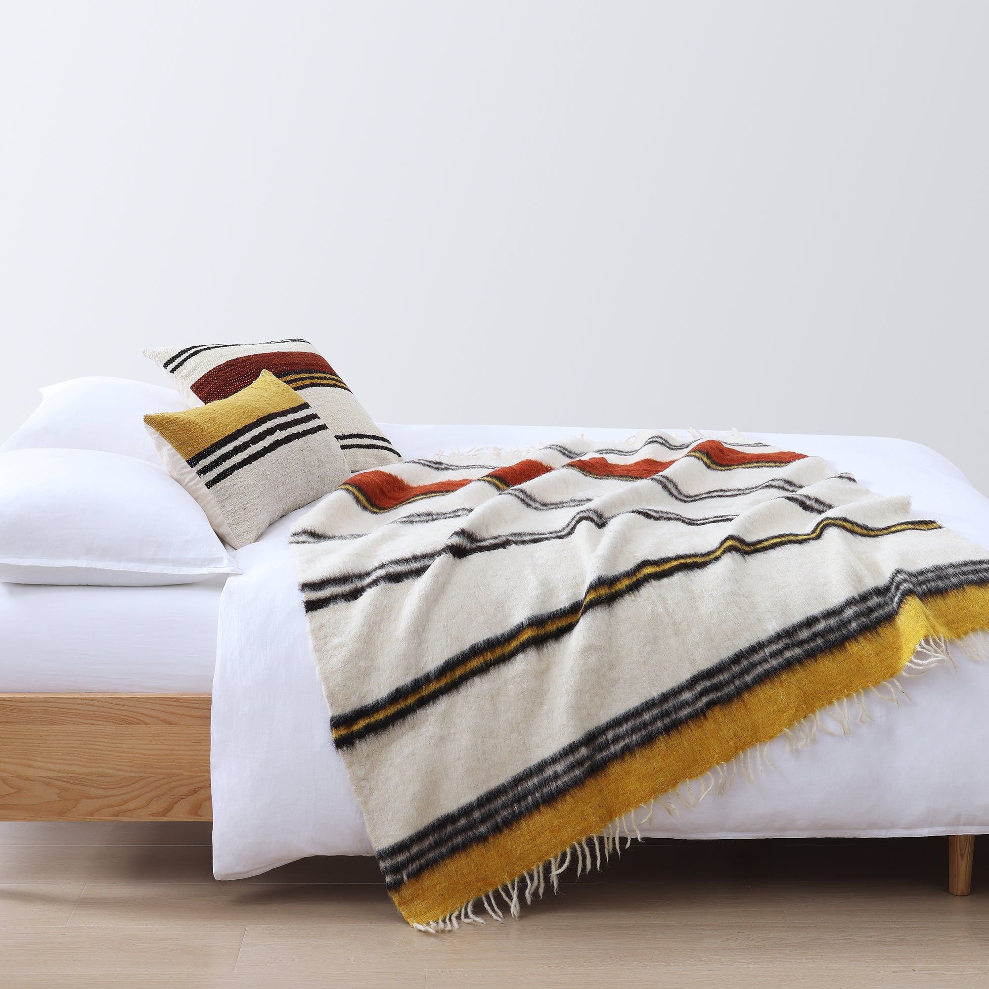 Solola - 100% Wool Handwoven Throw Blanket - Orange / Natural