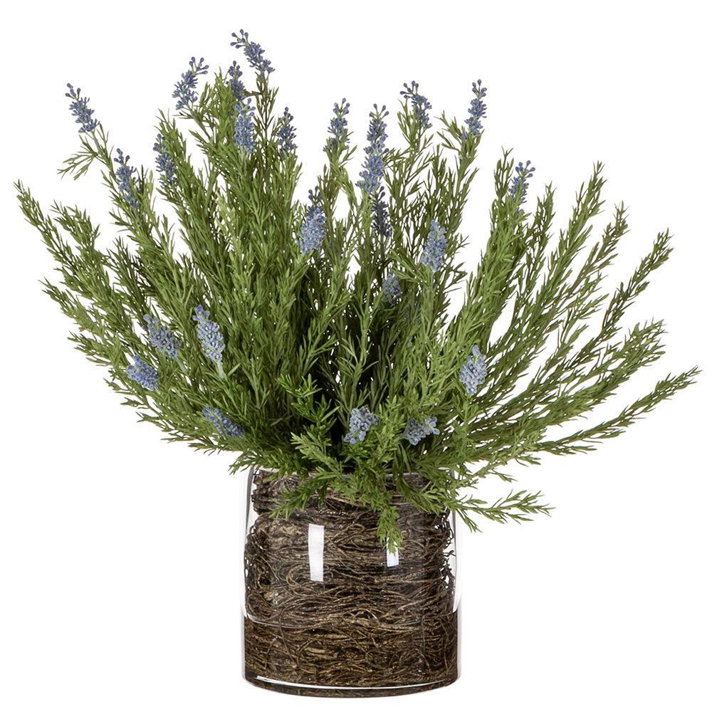 Wild Lavender/ Twig in Glass Vase Lavender Green
