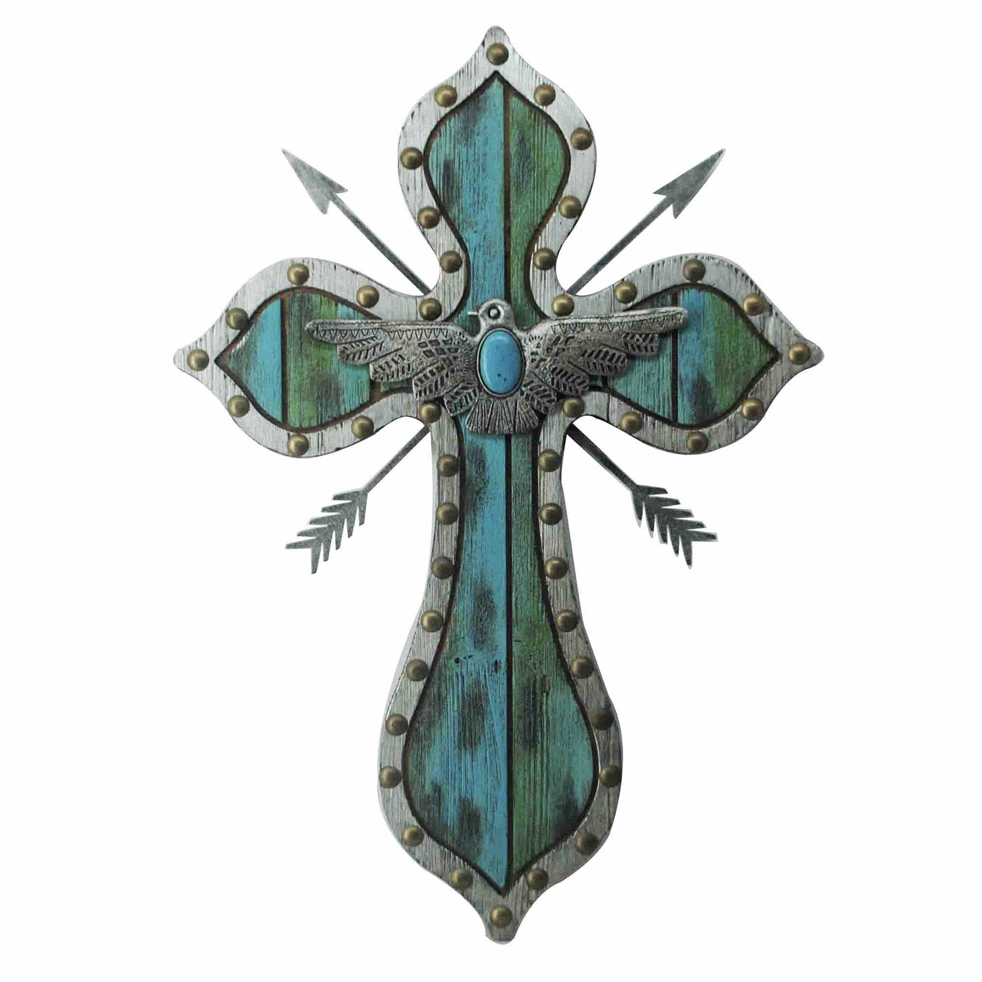 Wall Décor - 22" x 16" Thunderbird Arrow Cross Wall Décor 4 Per Carton - Silver / Turquoise