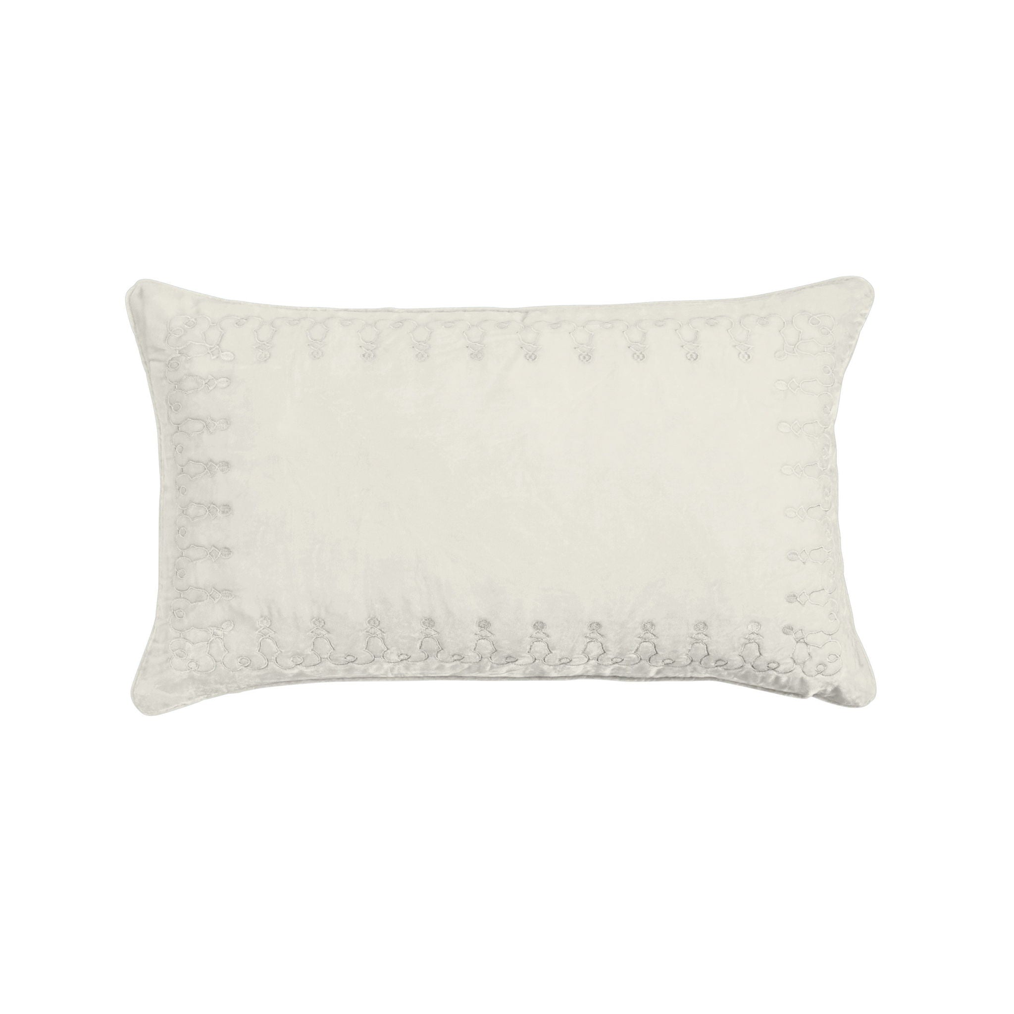 Stella - Faux Silk Velvet Embroidered Lumbar Pillow - Stone