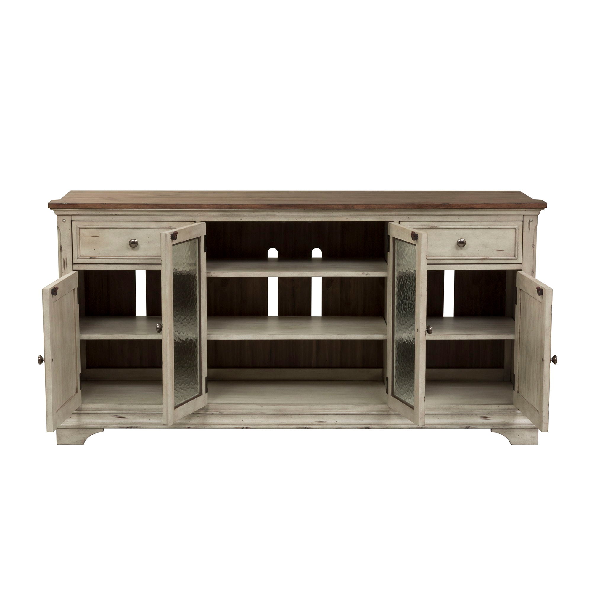 Morgan Creek - Entertainment TV Stand - Antique White / Wirebrushed Tobacco Accents