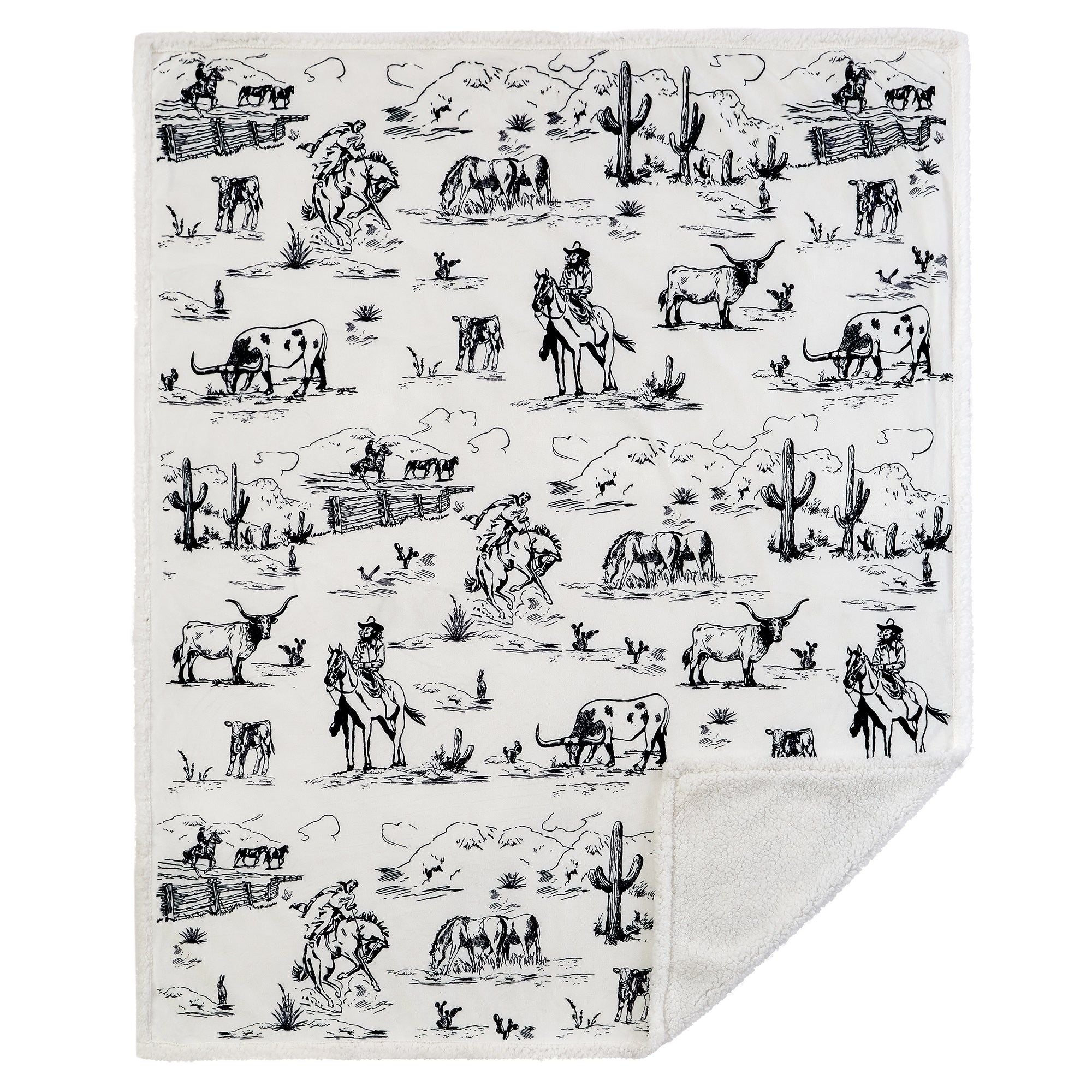 Campfire - Ranch Life Western Toile Campfire Sherpa Throw 6 Per Carton - Black / White