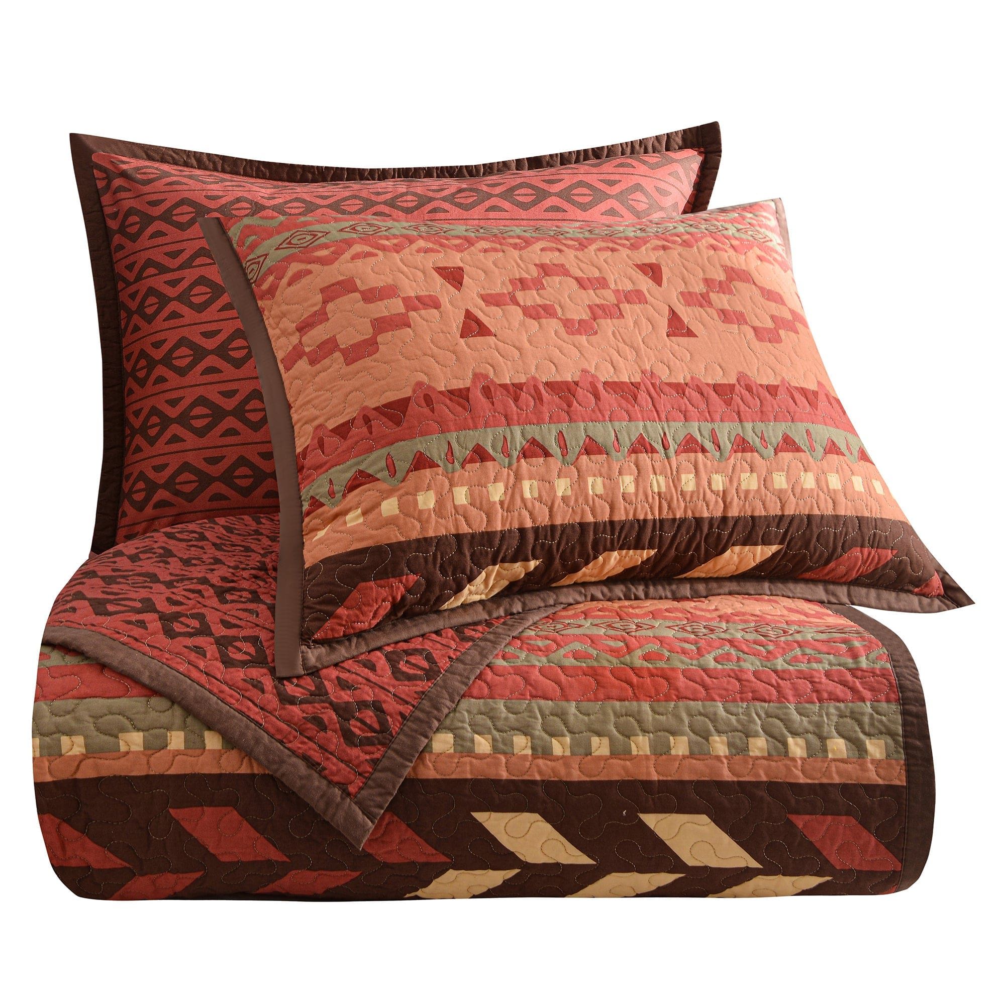 Broken Arrow - Full/Queen Reversible Quilt Set (Set of 3) - Red / Tan / Brown