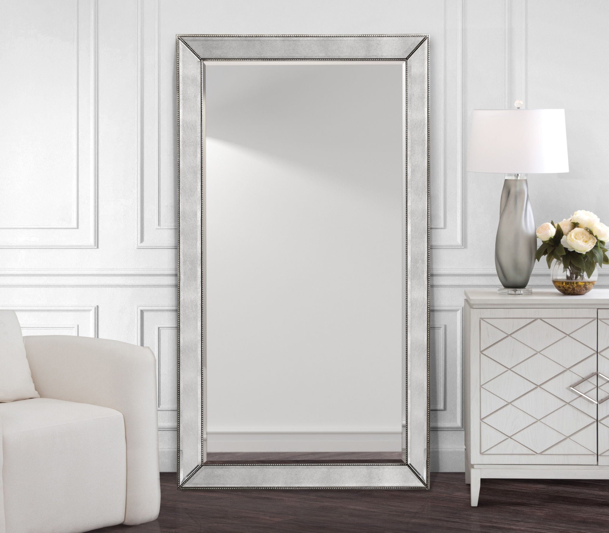 Beaded - Floor Mirror 79" - Silver