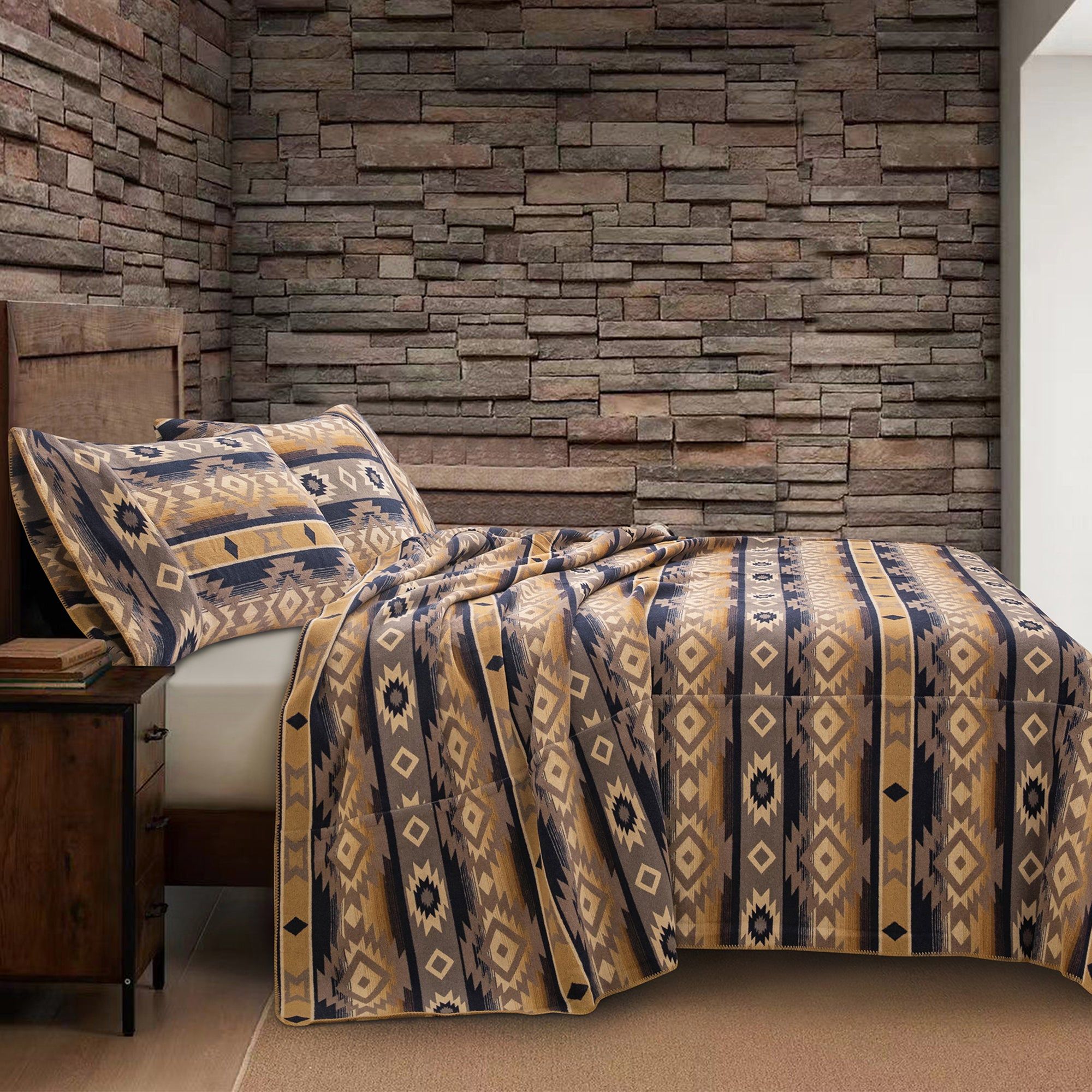 Taos - Twin Wool Blend Blanket Set (Set of 2) - Multi Color