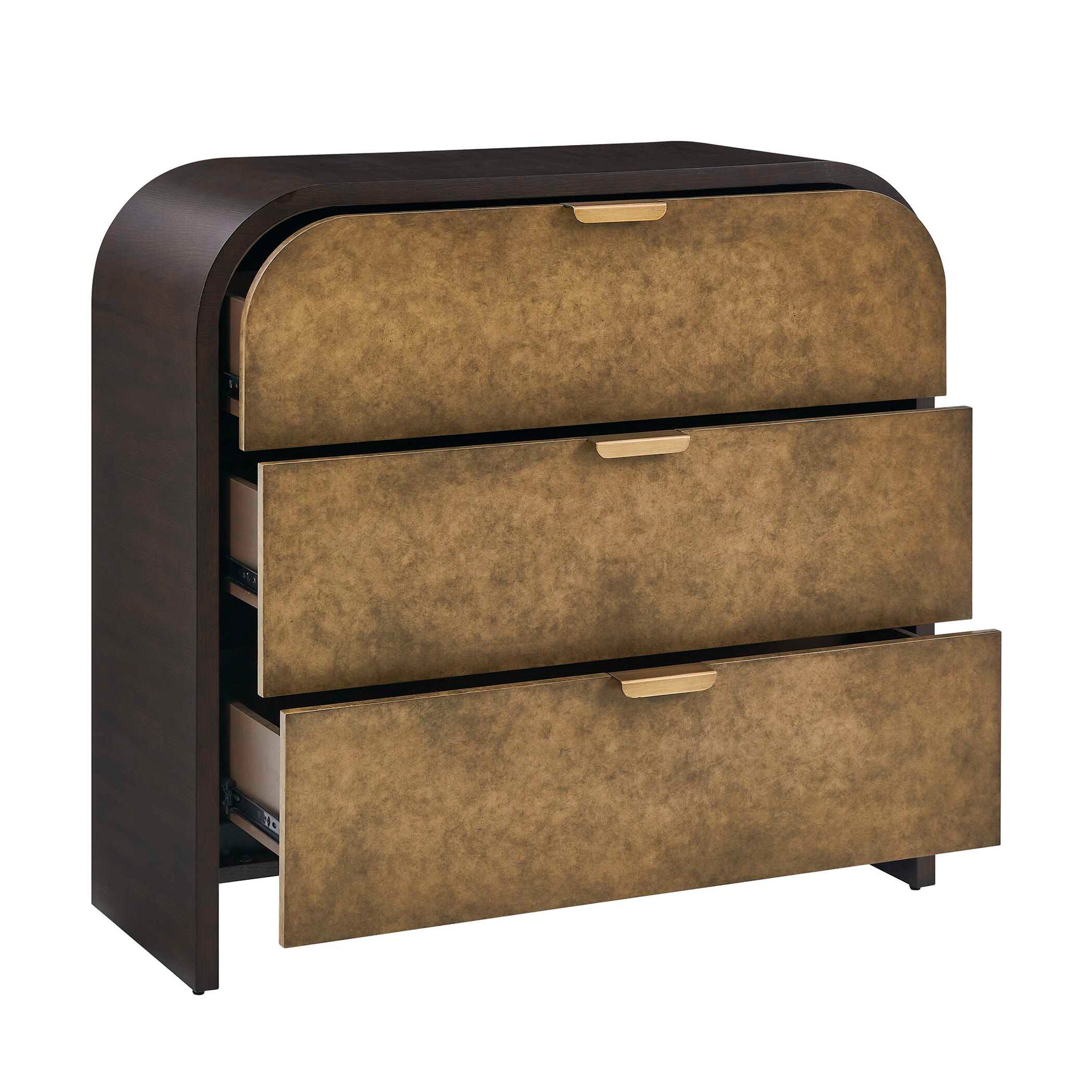Byrams - 3 Drawer Oak Chest - Brown / Gold / Woodtone