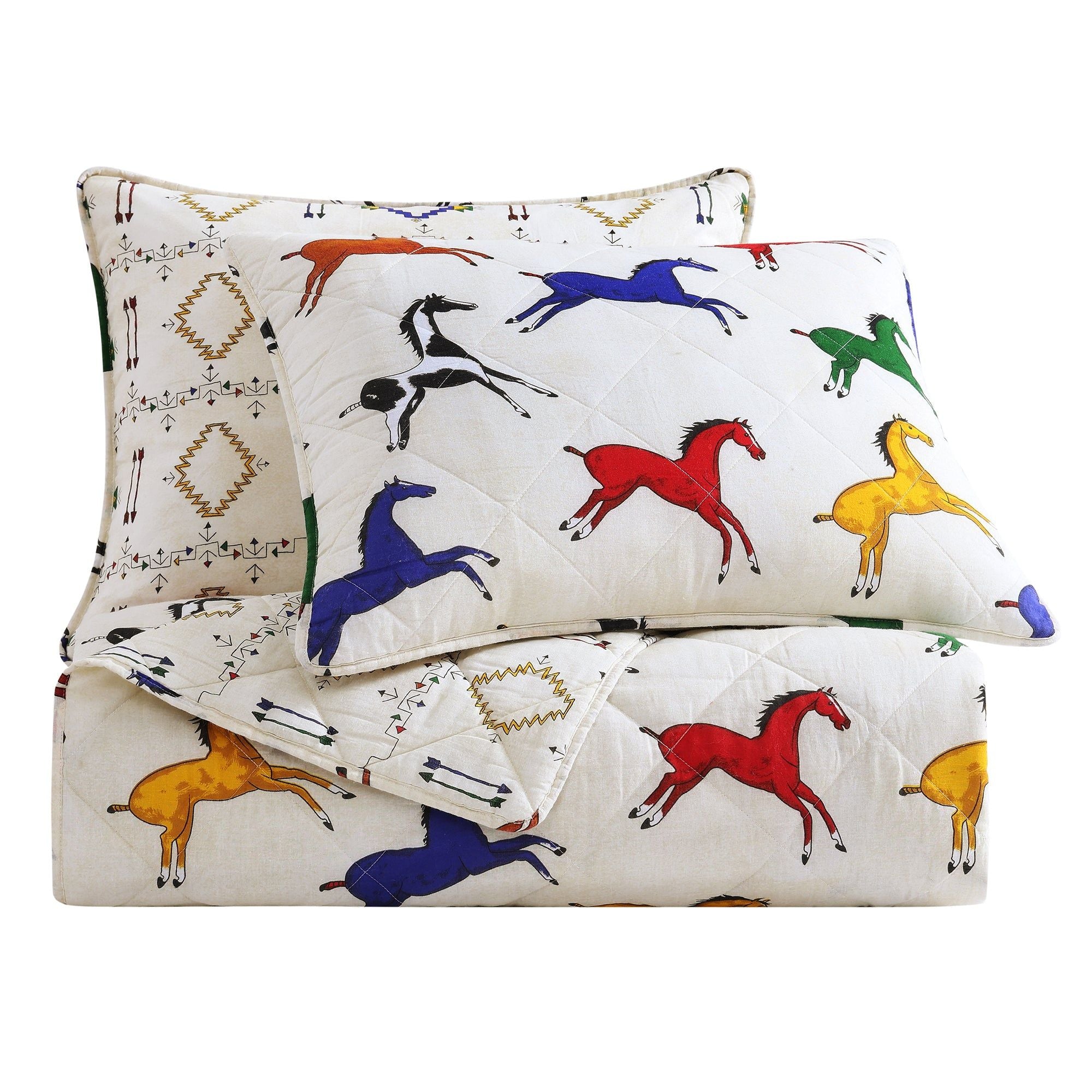Wild Horses - Full/Queen Reversible Quilt Set (Set of 3) - Multi Color