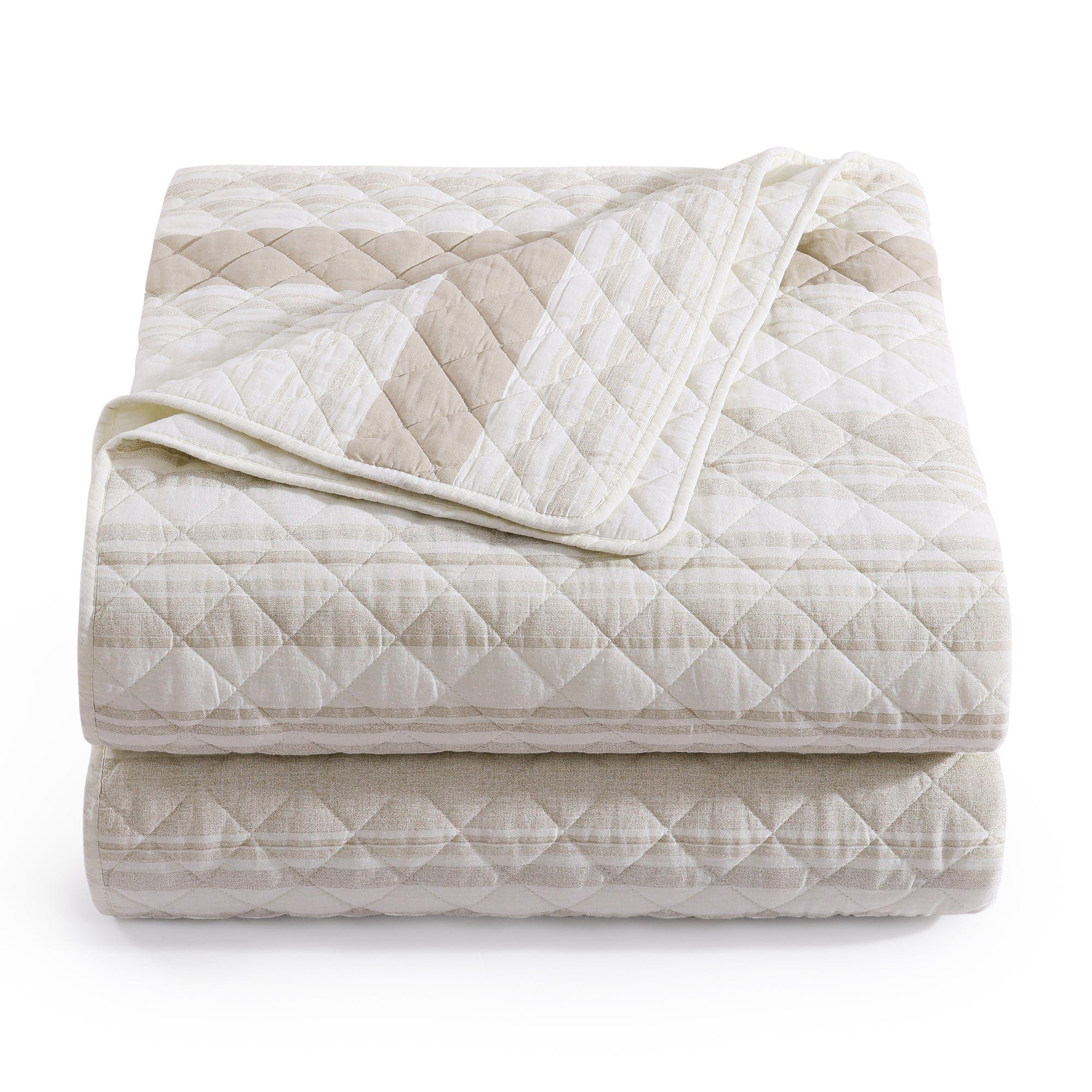 Mystic Stripe - King Cotton Gauze Quilt Set (Set of 3) - Taupe
